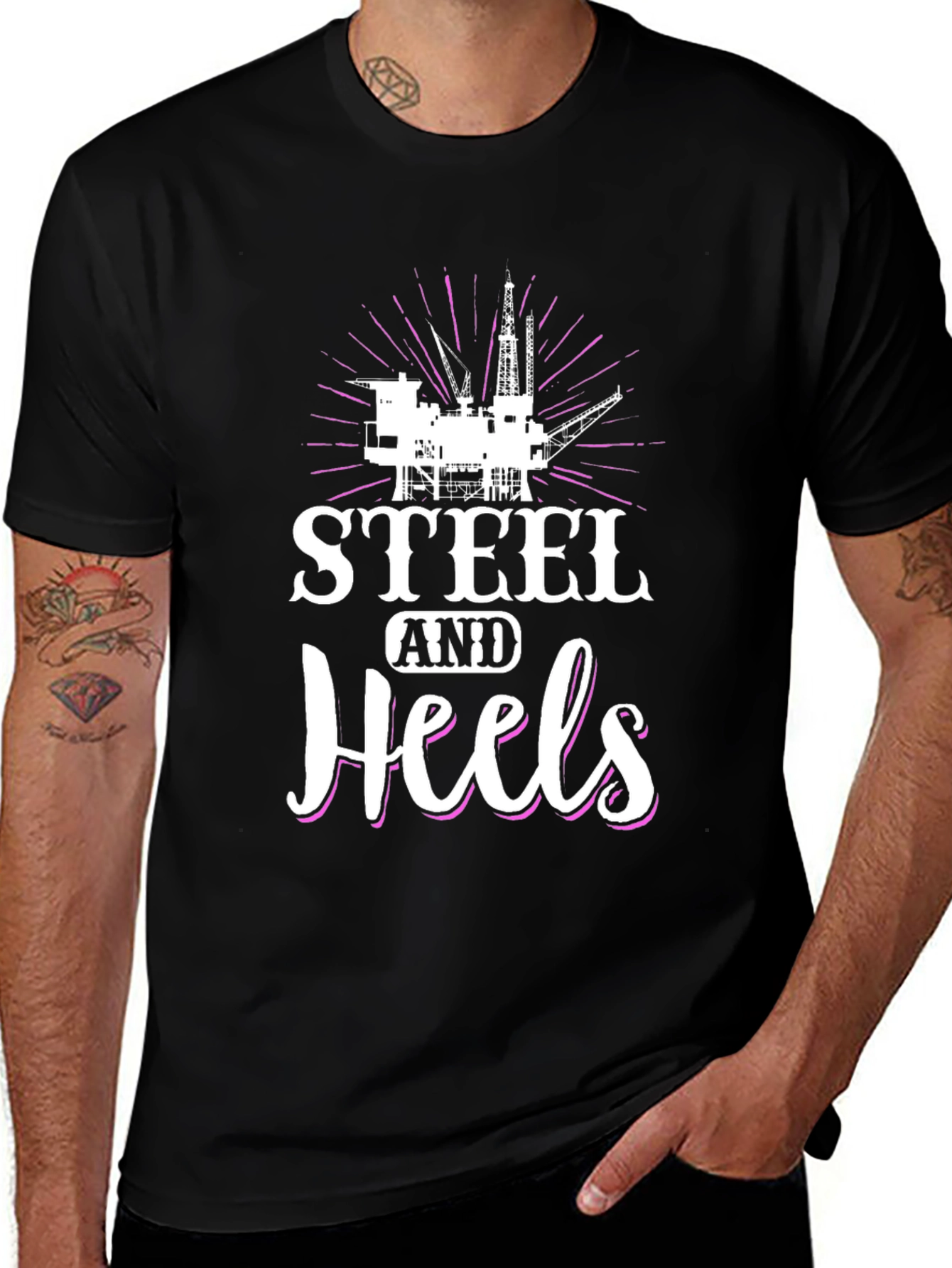 Steel and Heels Black Graphic Tee