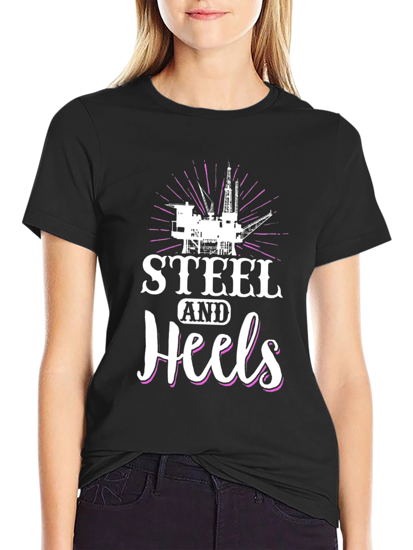 Steel and Heels Black Graphic Tee