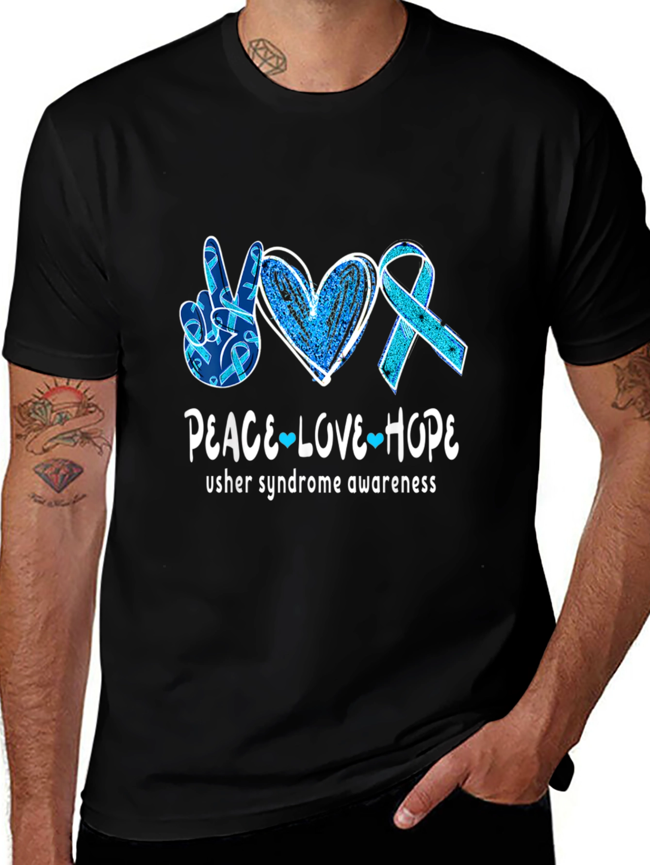 Usher Syndrome Awareness Peace Love Hope T-Shirt