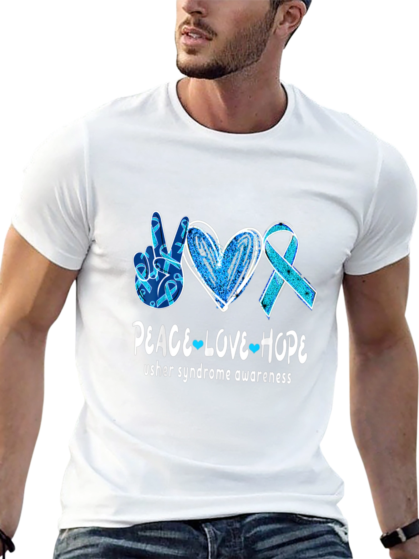 Usher Syndrome Awareness Peace Love Hope T-Shirt