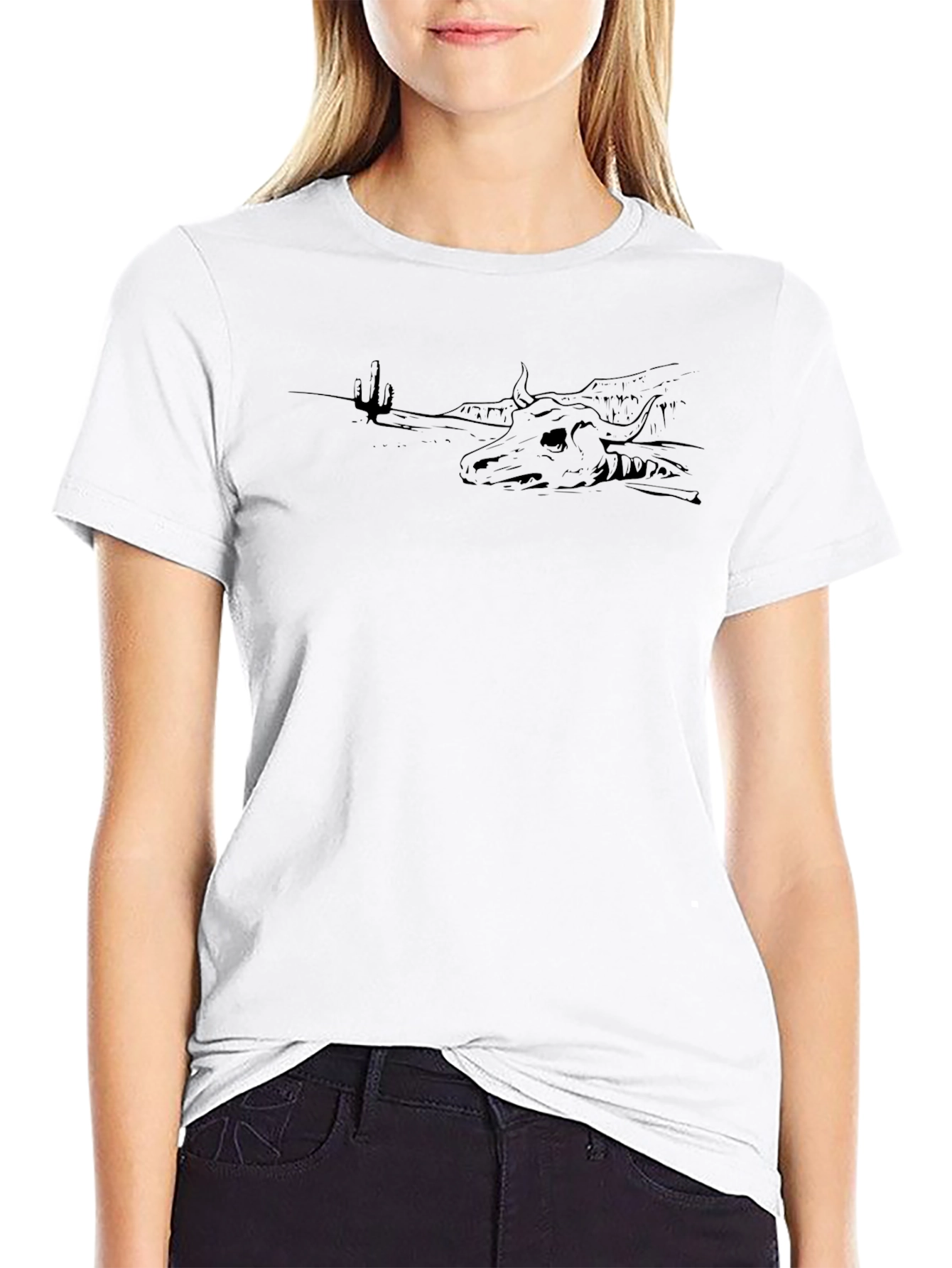 Black Graphic T-Shirt - Desert Skull Design