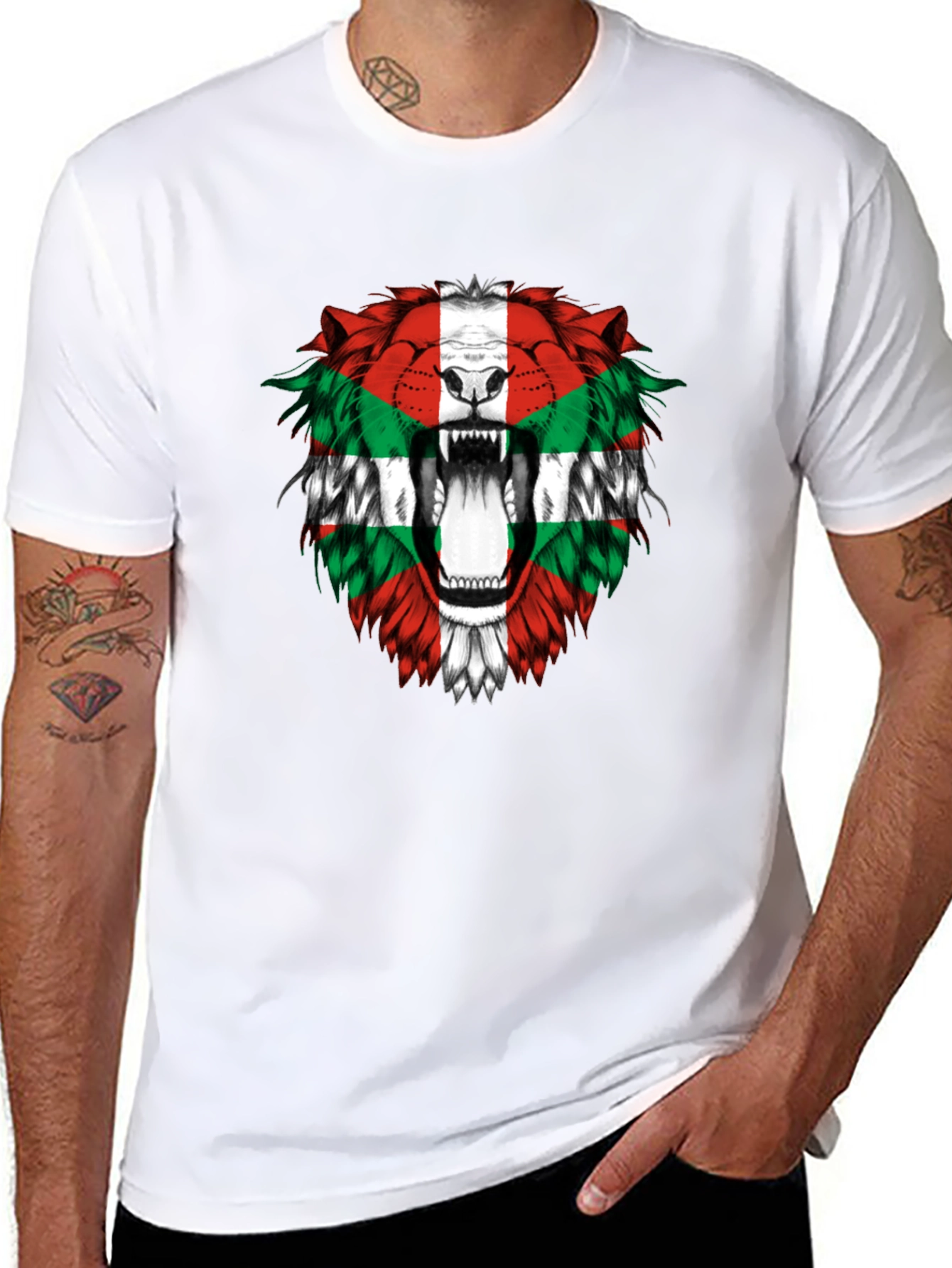 Basque Flag Lion Graphic Tee - Black Cotton T-Shirt