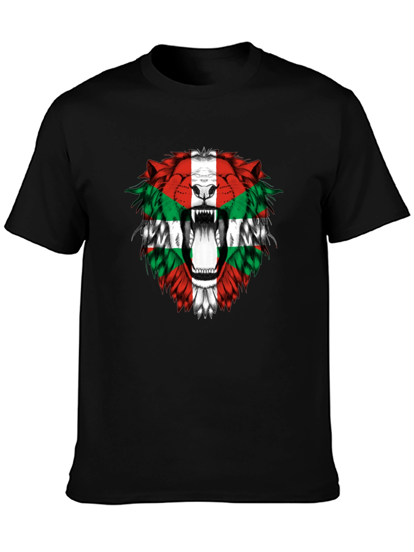 Basque Flag Lion Graphic Tee - Black Cotton T-Shirt