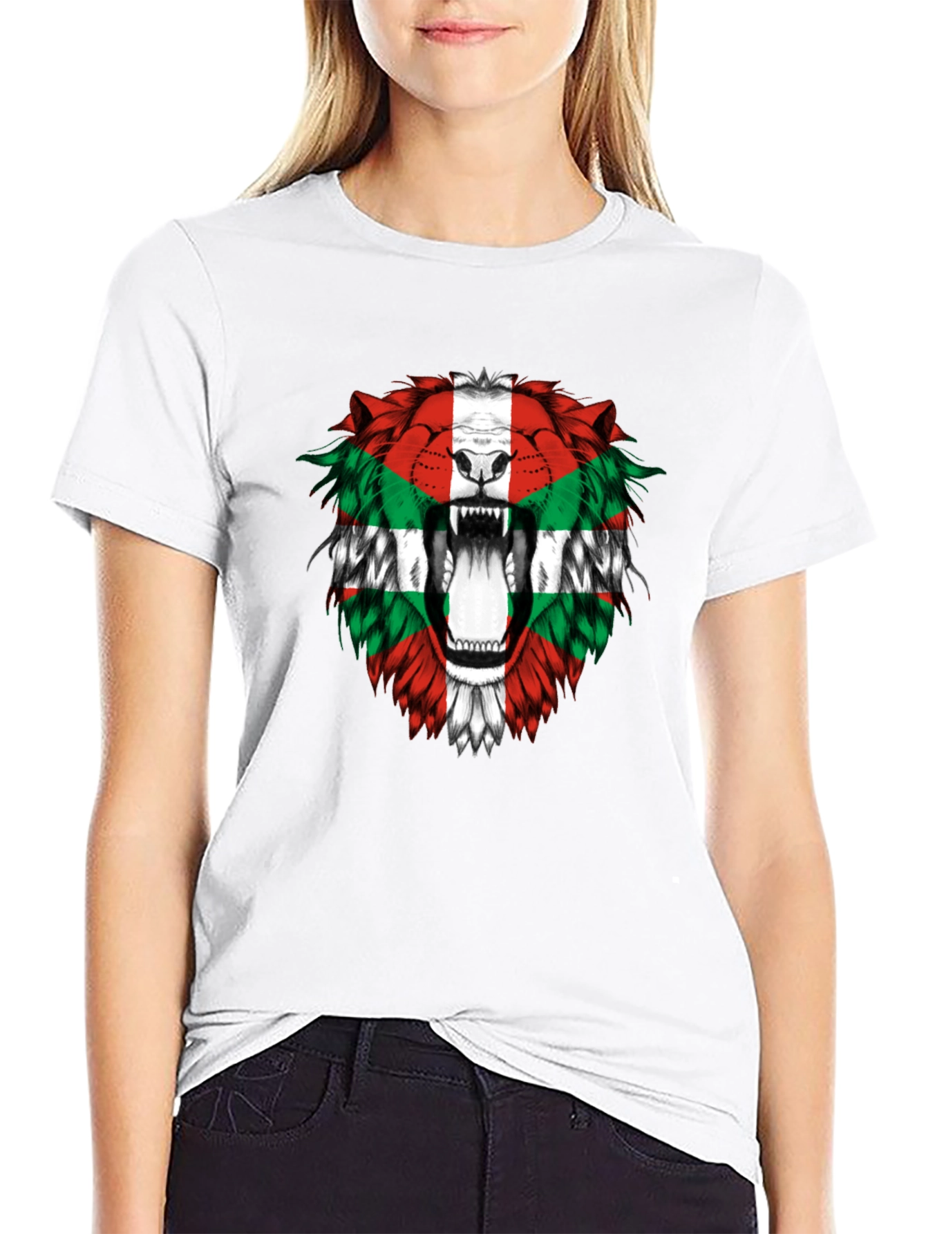 Basque Flag Lion Graphic Tee - Black Cotton T-Shirt