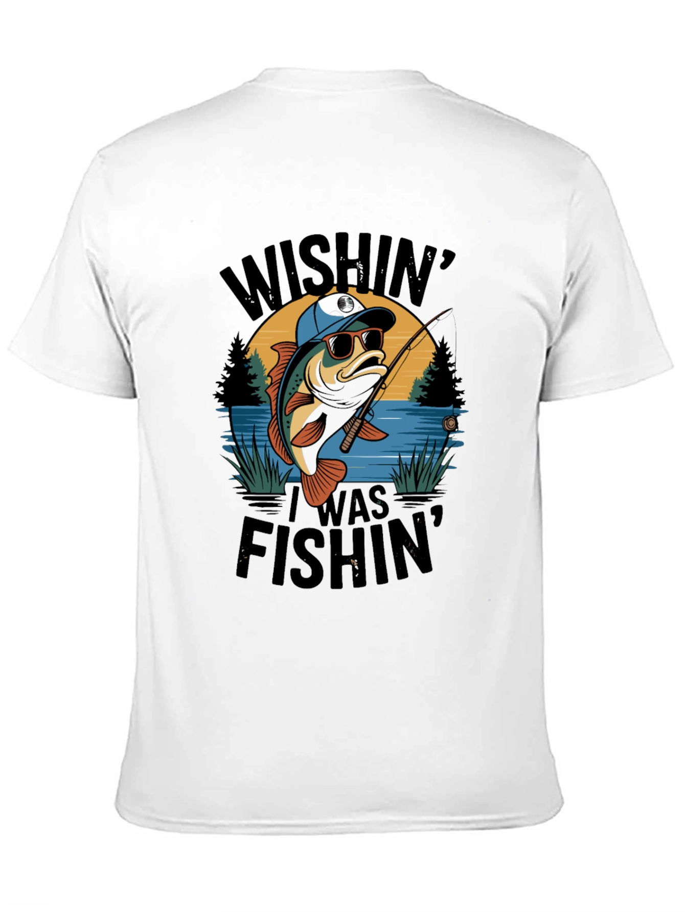 Wishin I Was Fishin Black T-Shirt