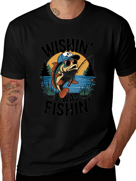 Wishin I Was Fishin Black T-Shirt