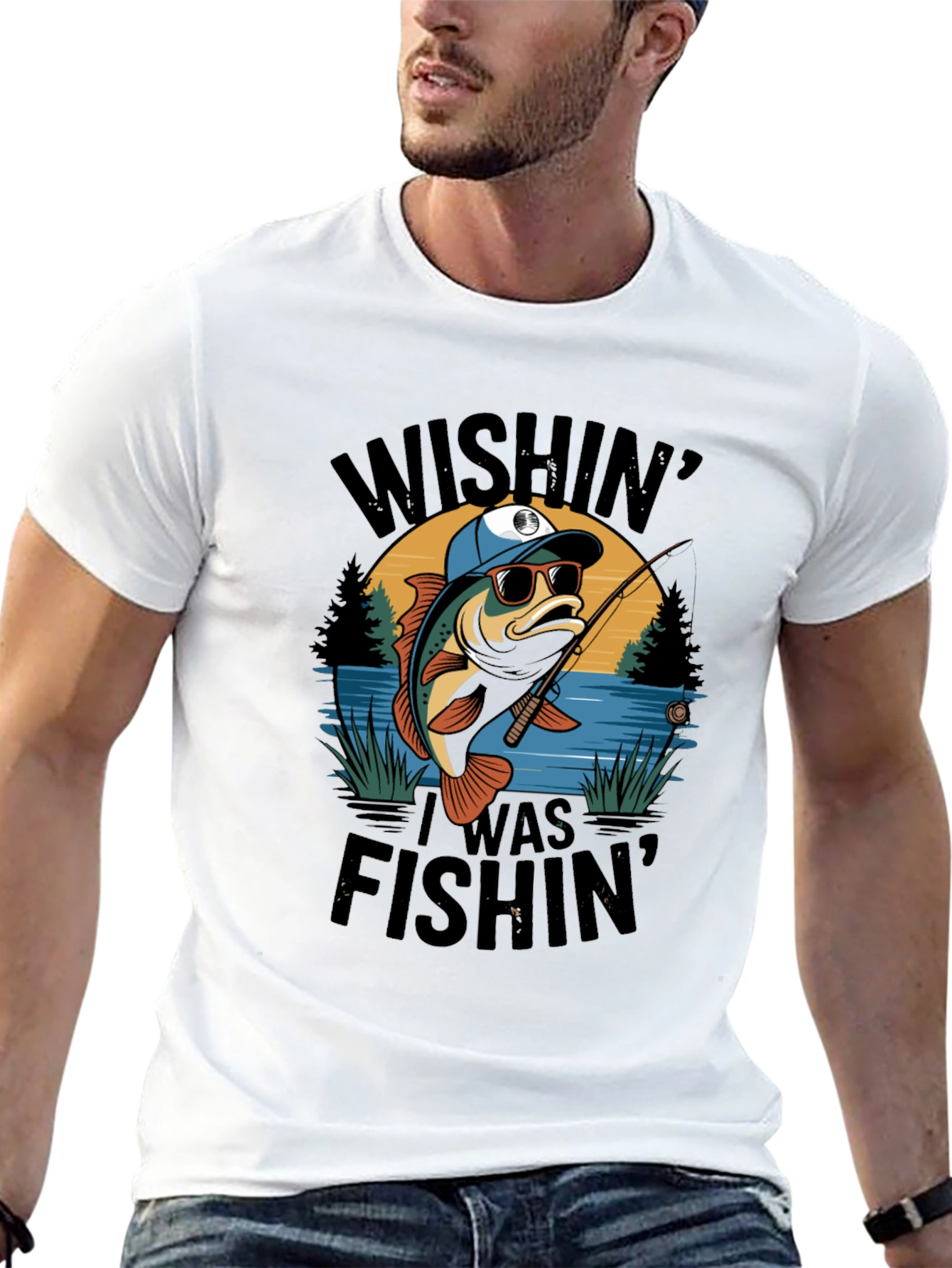 Wishin I Was Fishin Black T-Shirt