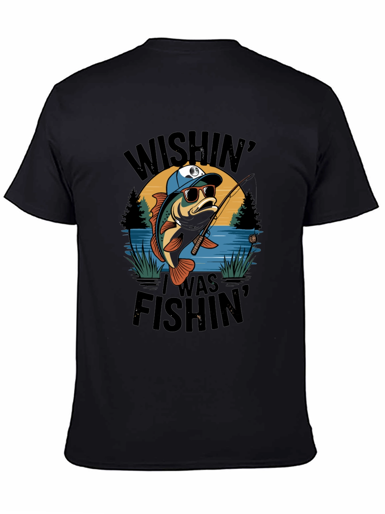 Wishin I Was Fishin Black T-Shirt