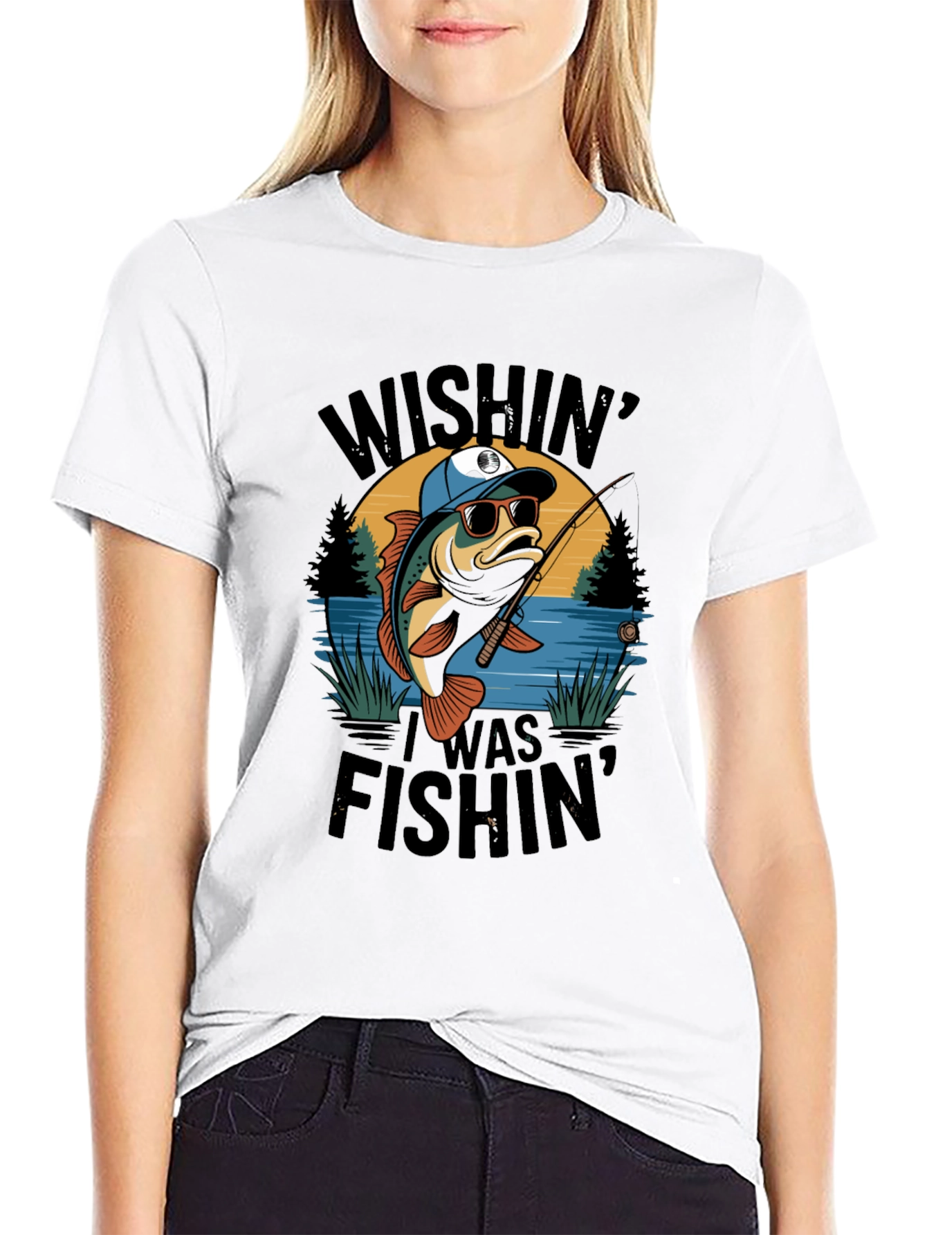 Wishin I Was Fishin Black T-Shirt