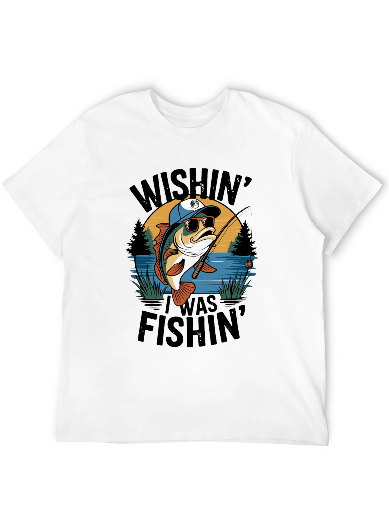 Wishin I Was Fishin Black T-Shirt