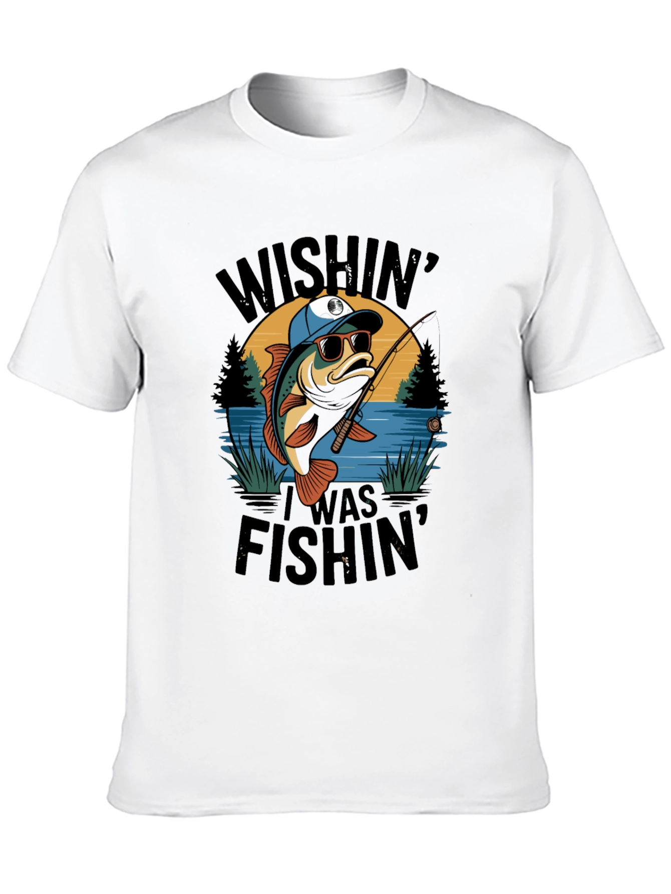 Wishin I Was Fishin Black T-Shirt