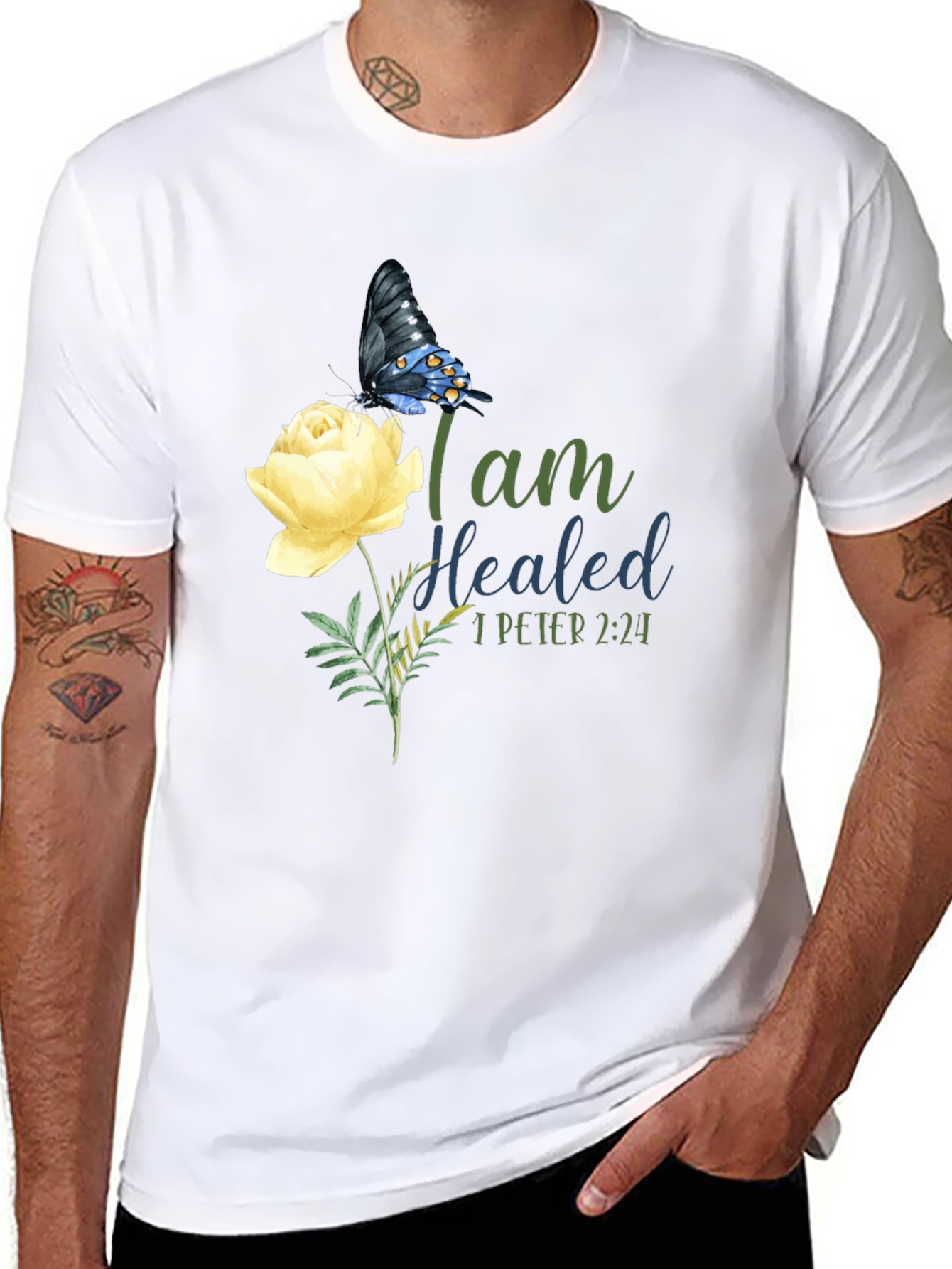 I Am Healed Butterfly & Rose Graphic T-Shirt