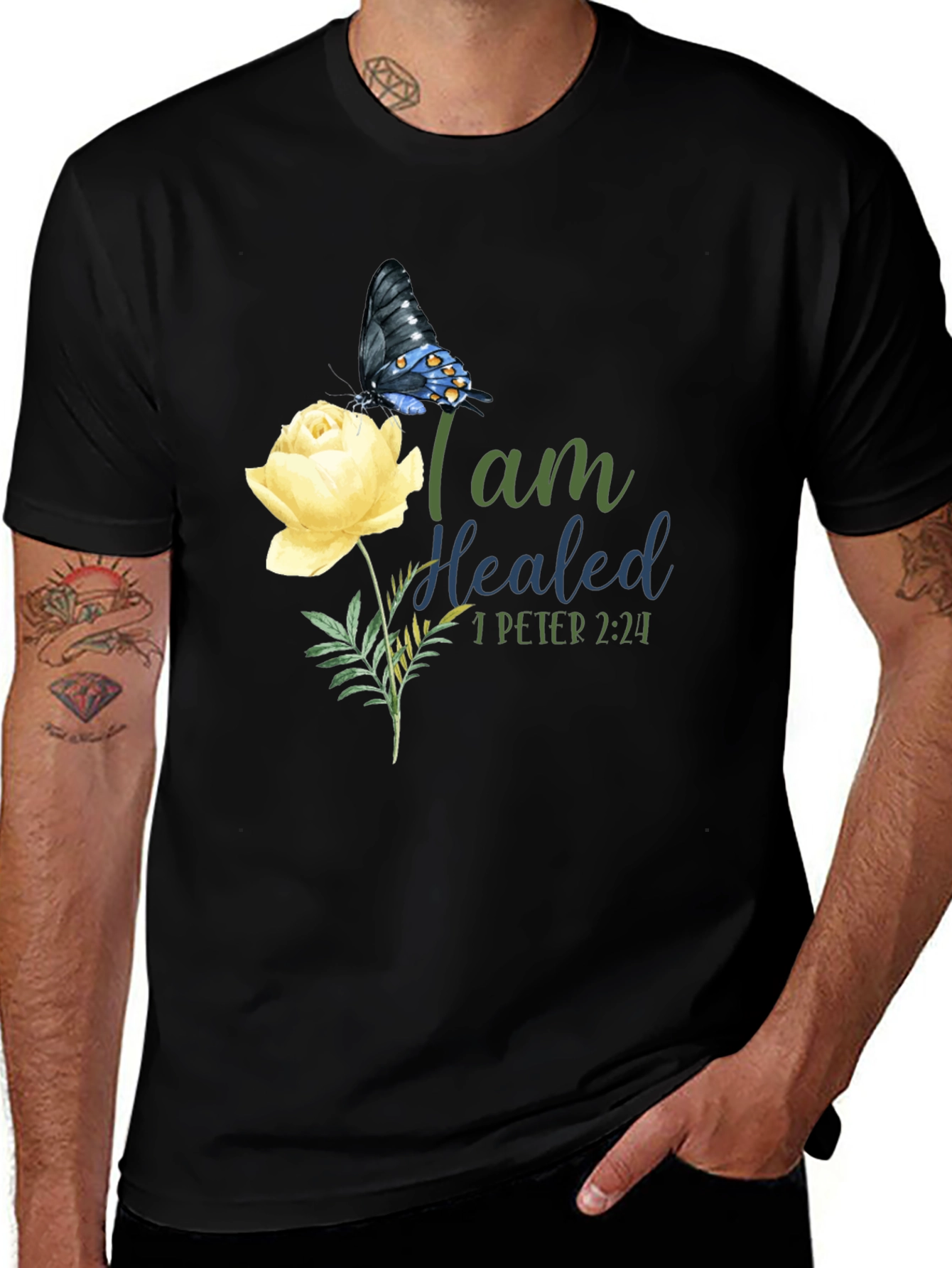 I Am Healed Butterfly & Rose Graphic T-Shirt
