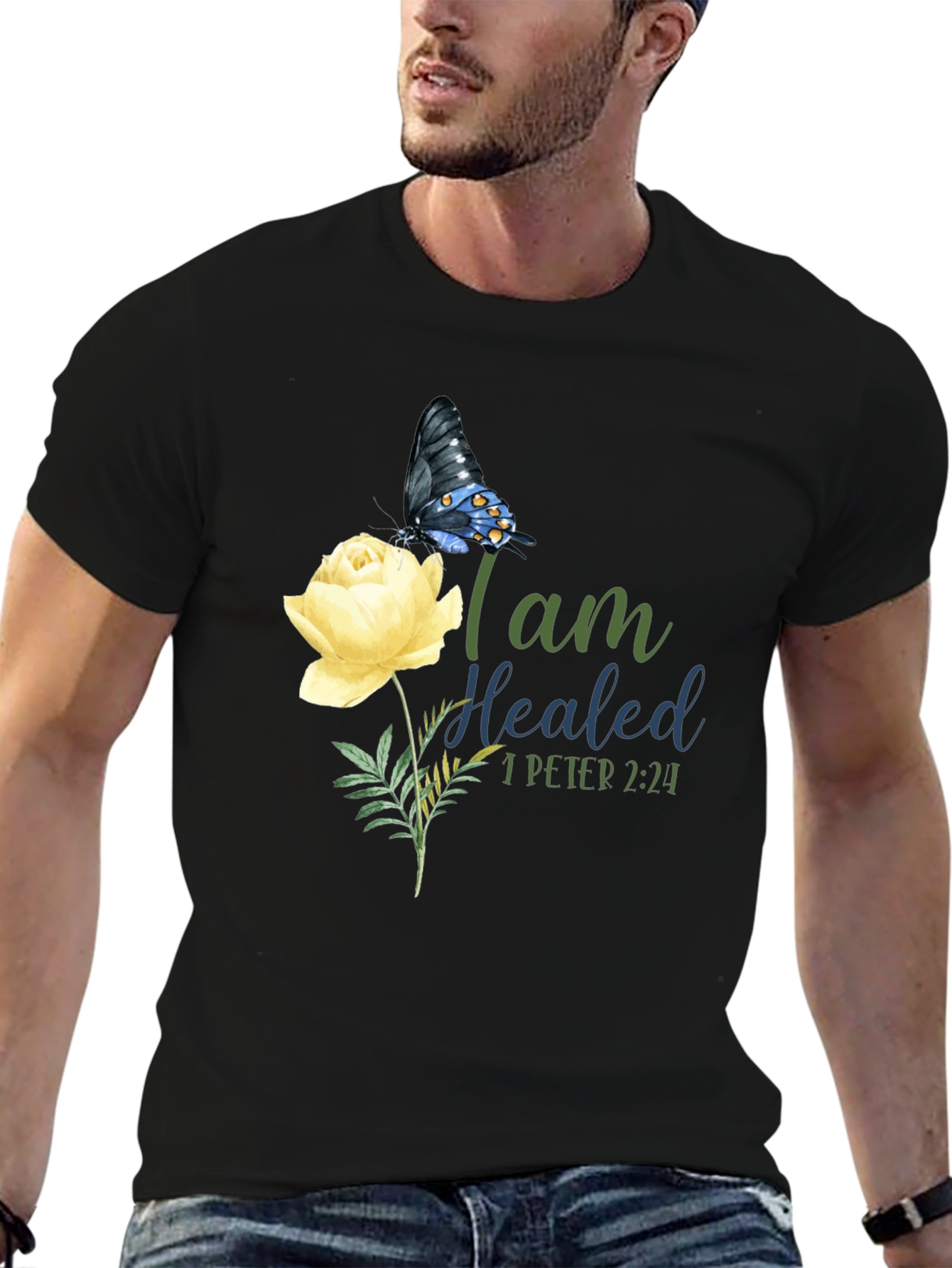 I Am Healed Butterfly & Rose Graphic T-Shirt
