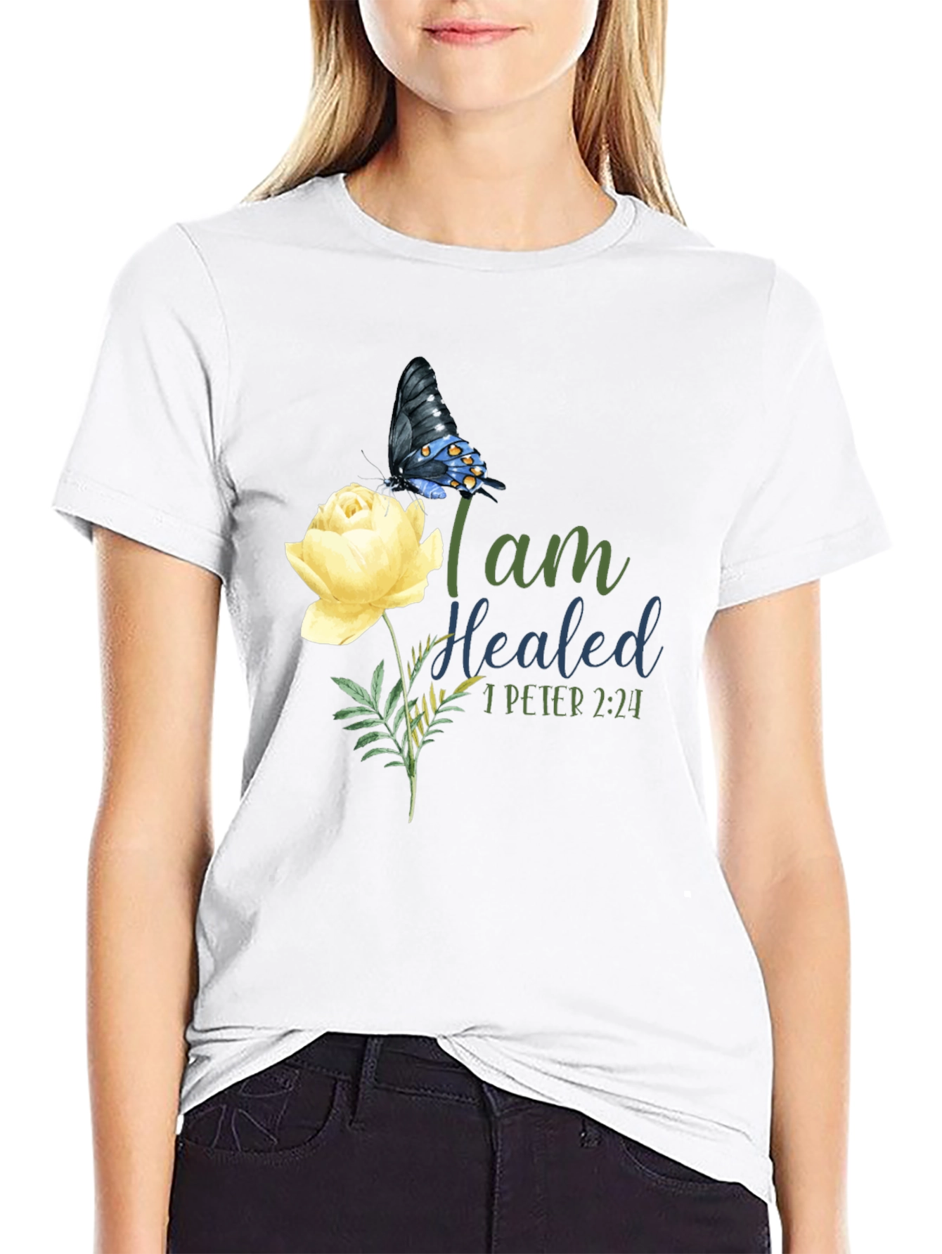I Am Healed Butterfly & Rose Graphic T-Shirt
