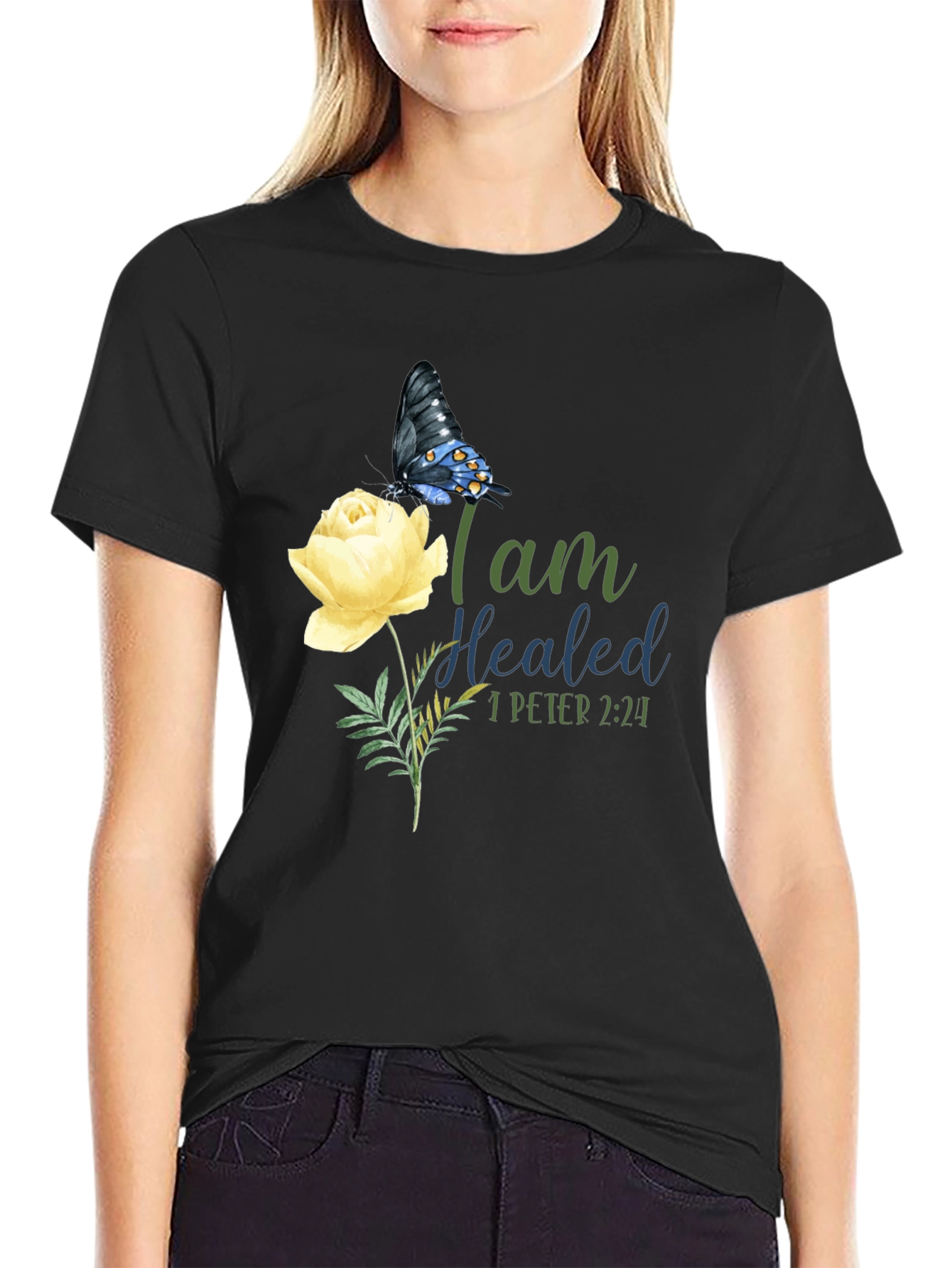 I Am Healed Butterfly & Rose Graphic T-Shirt