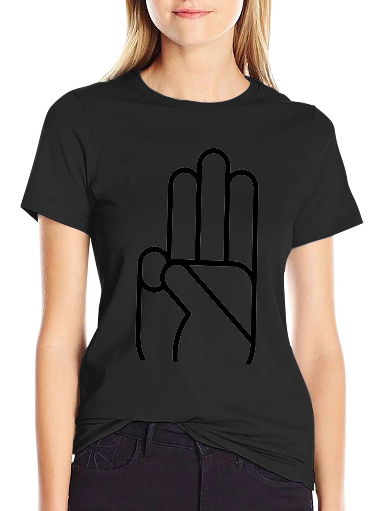 Minimalist Three Finger Salute Black T-Shirt