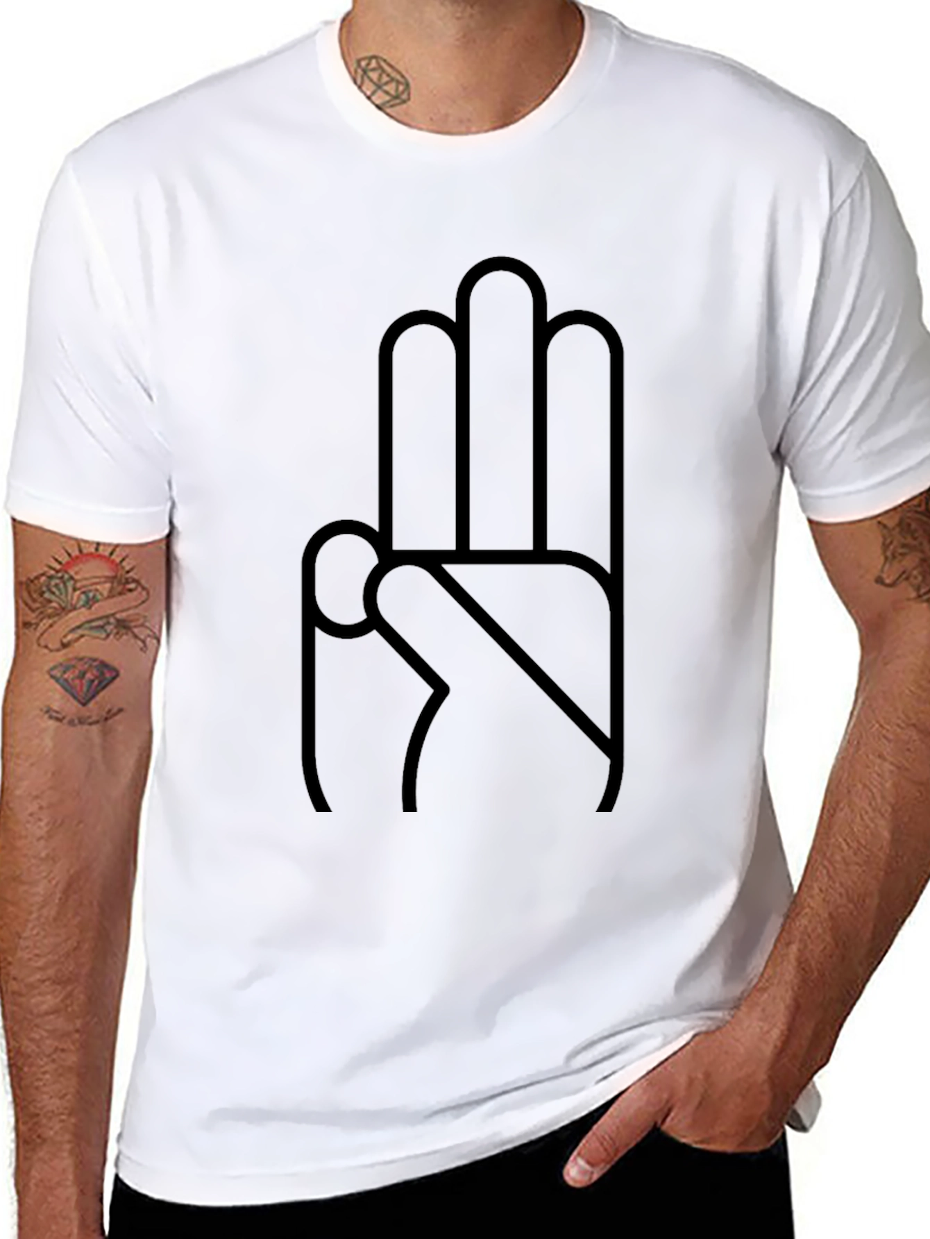 Minimalist Three Finger Salute Black T-Shirt