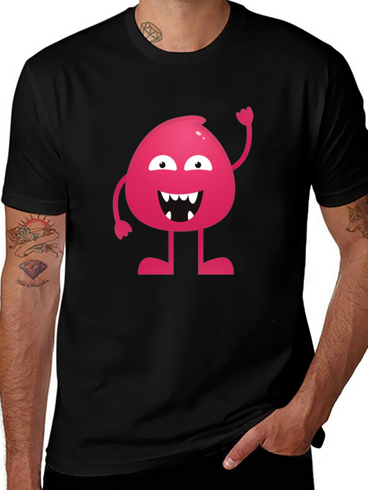 Funny Pink Monster Graphic T-Shirt - Black