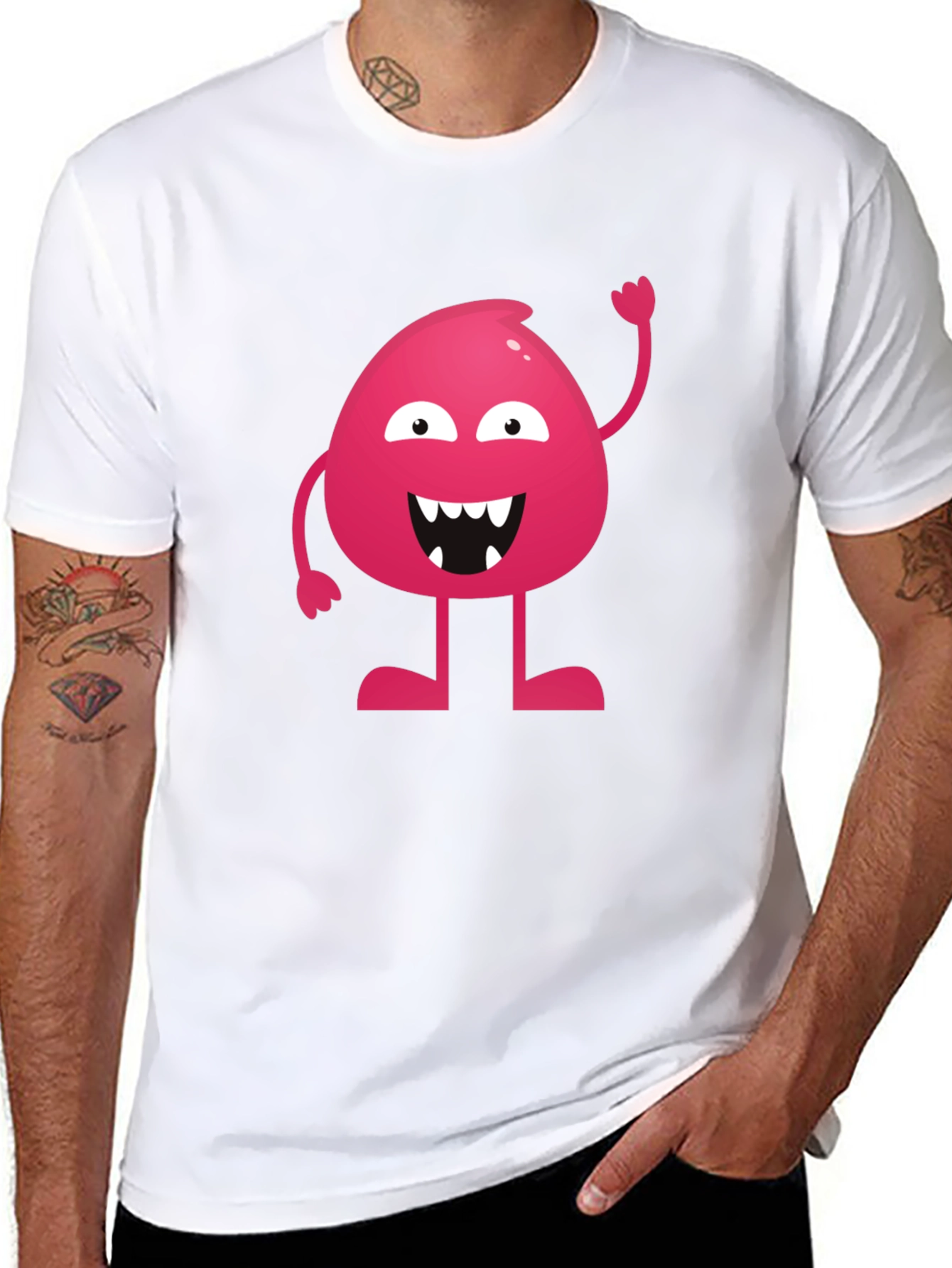 Funny Pink Monster Graphic T-Shirt - Black