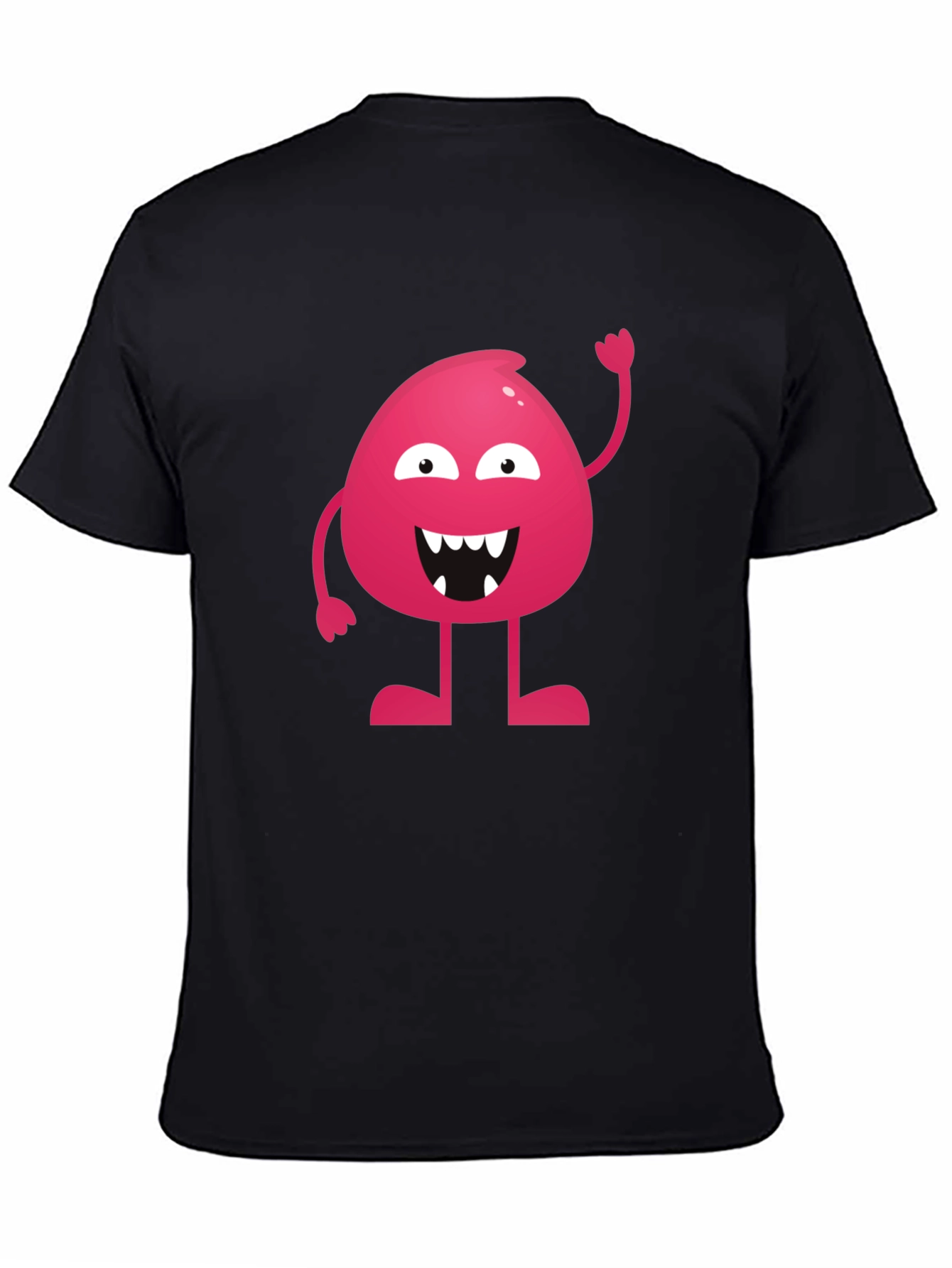 Funny Pink Monster Graphic T-Shirt - Black