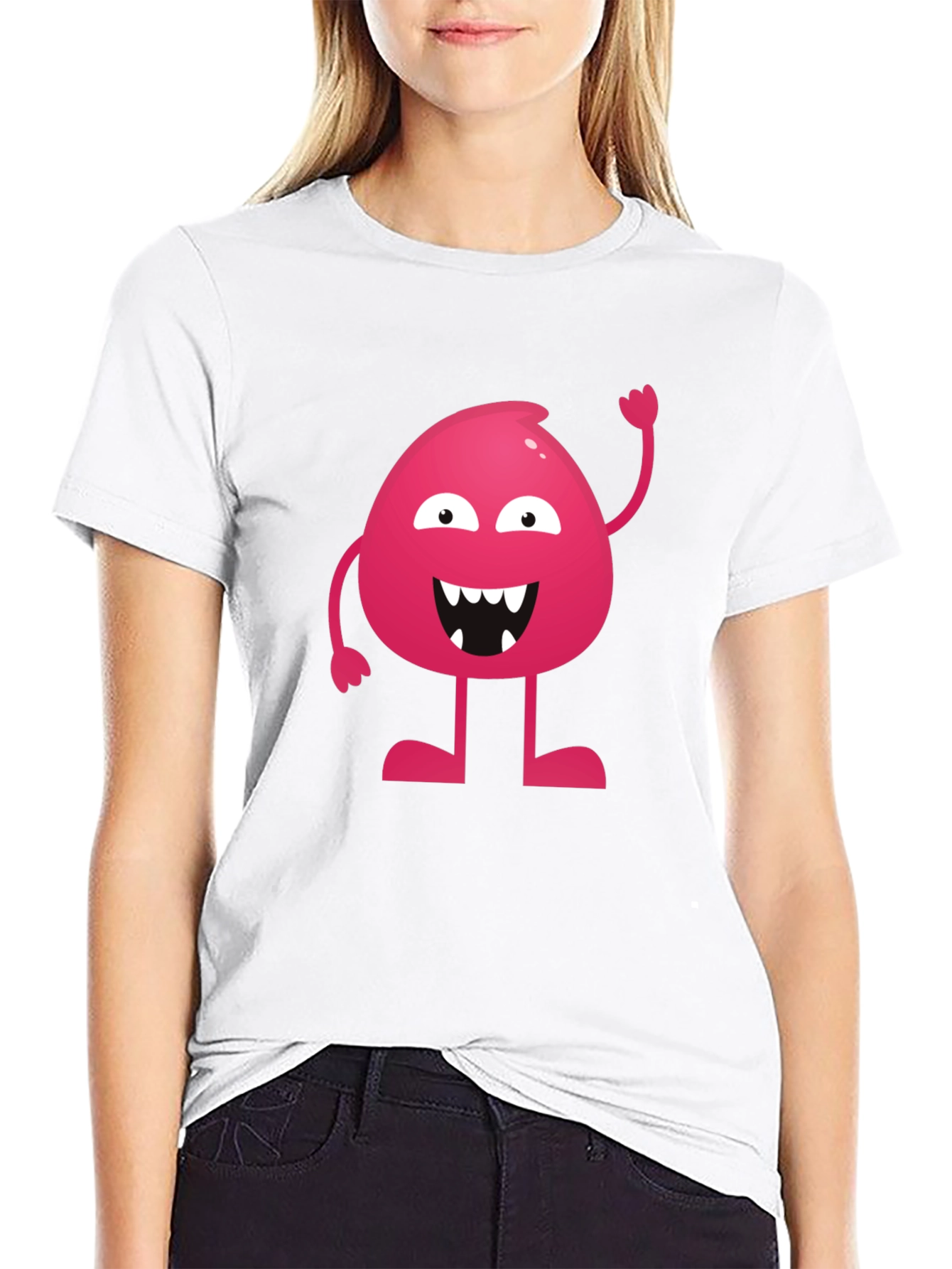 Funny Pink Monster Graphic T-Shirt - Black