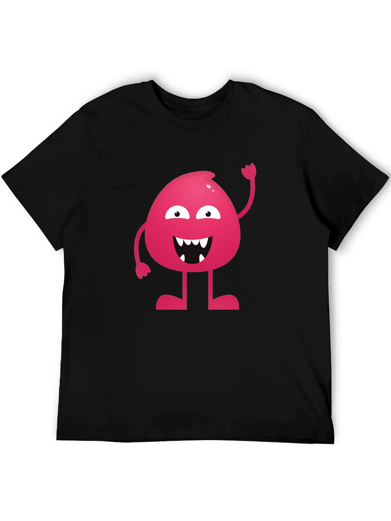 Funny Pink Monster Graphic T-Shirt - Black