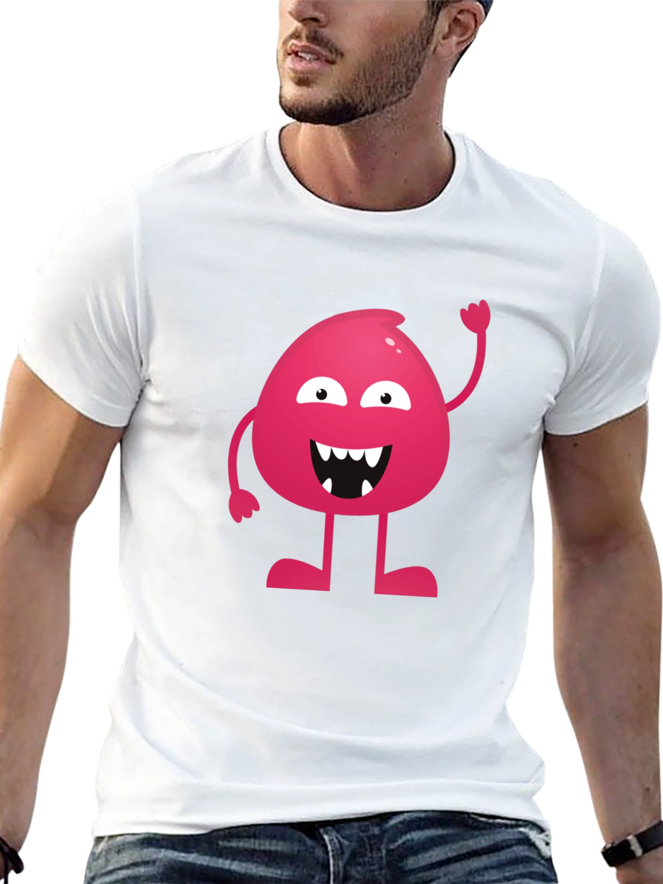 Funny Pink Monster Graphic T-Shirt - Black