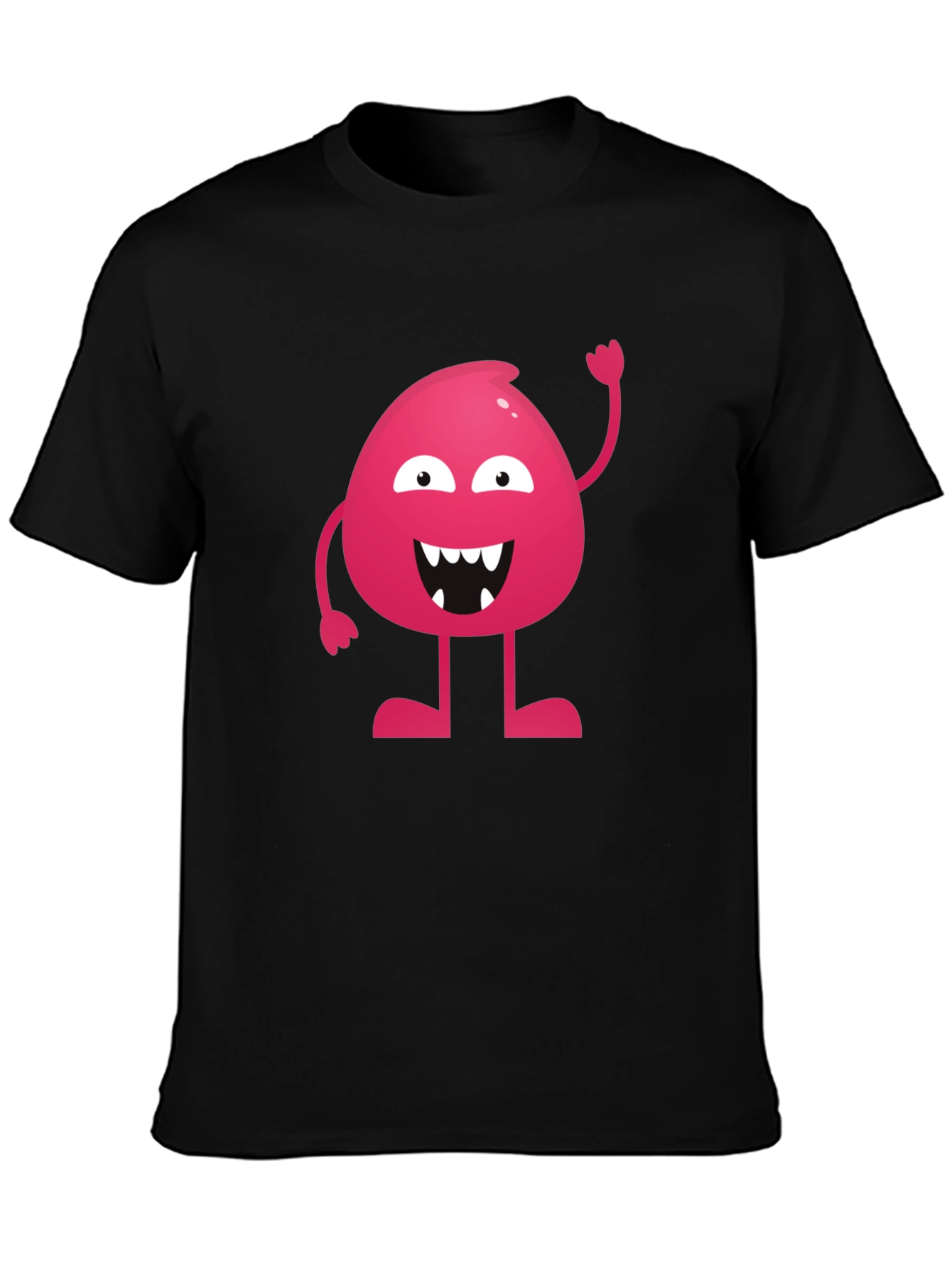 Funny Pink Monster Graphic T-Shirt - Black