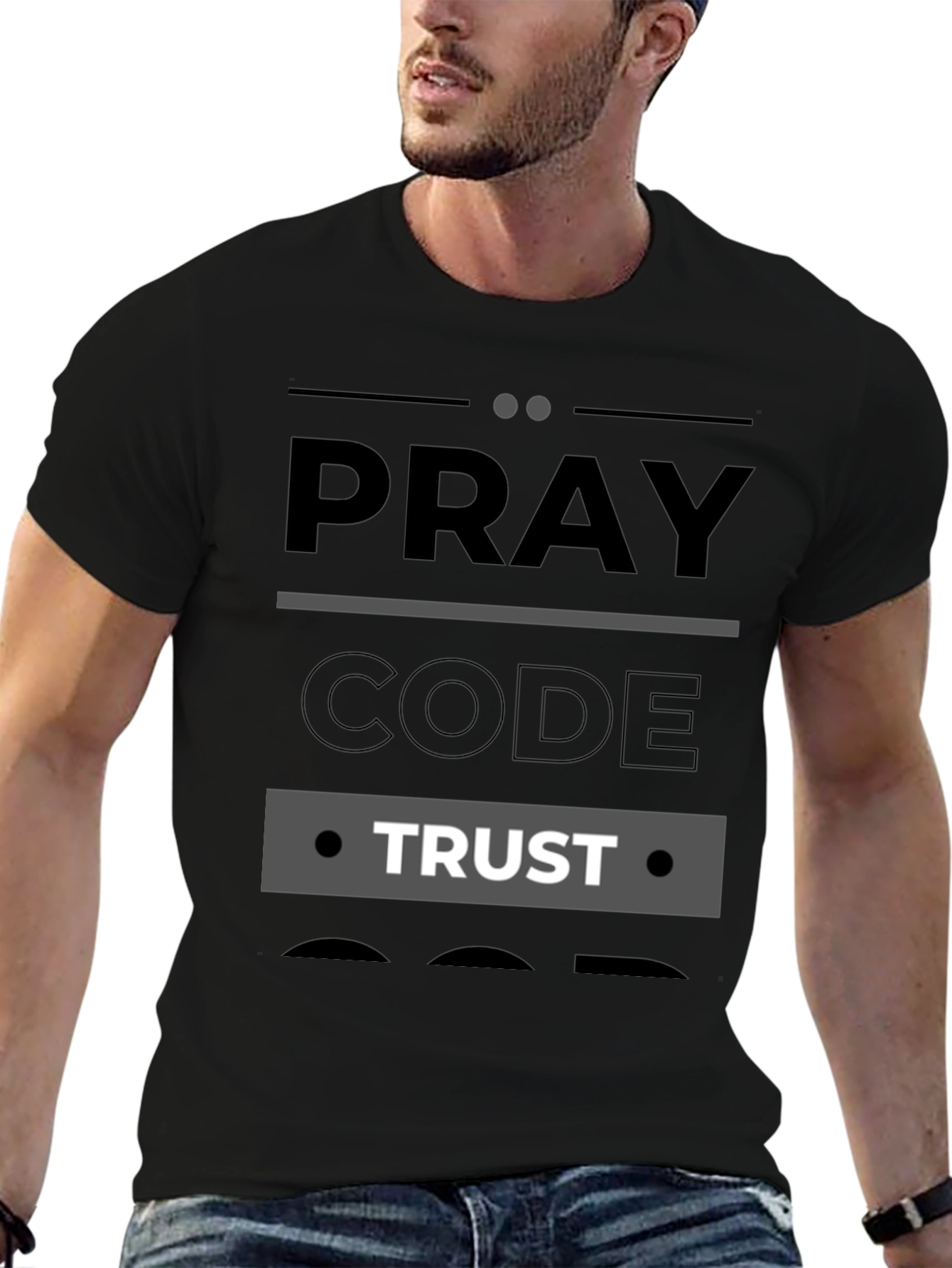 Pray Code Trust Graphic T-Shirt - Mens Black Tee