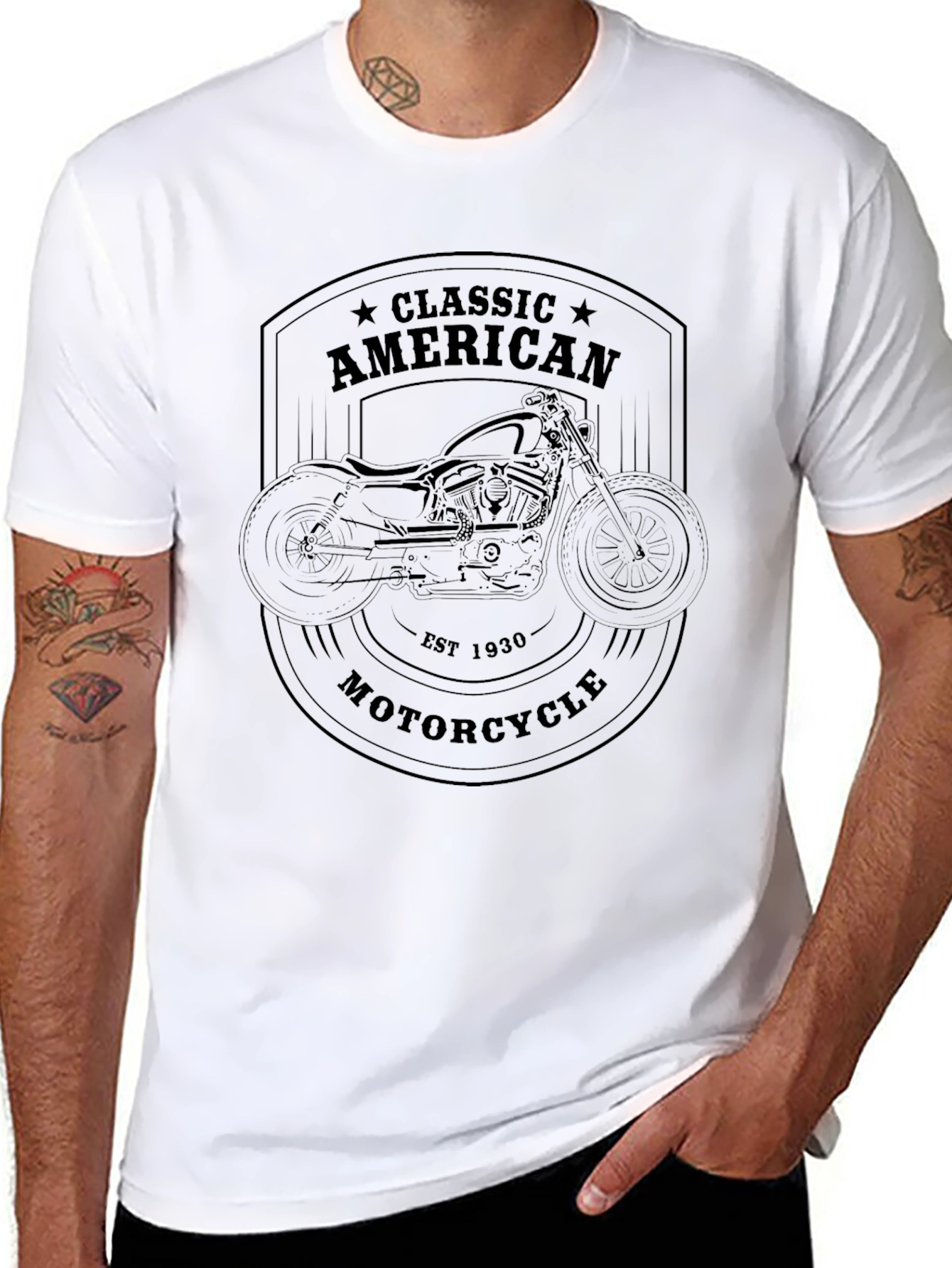 Classic American Motorcycle Graphic Tee - Black