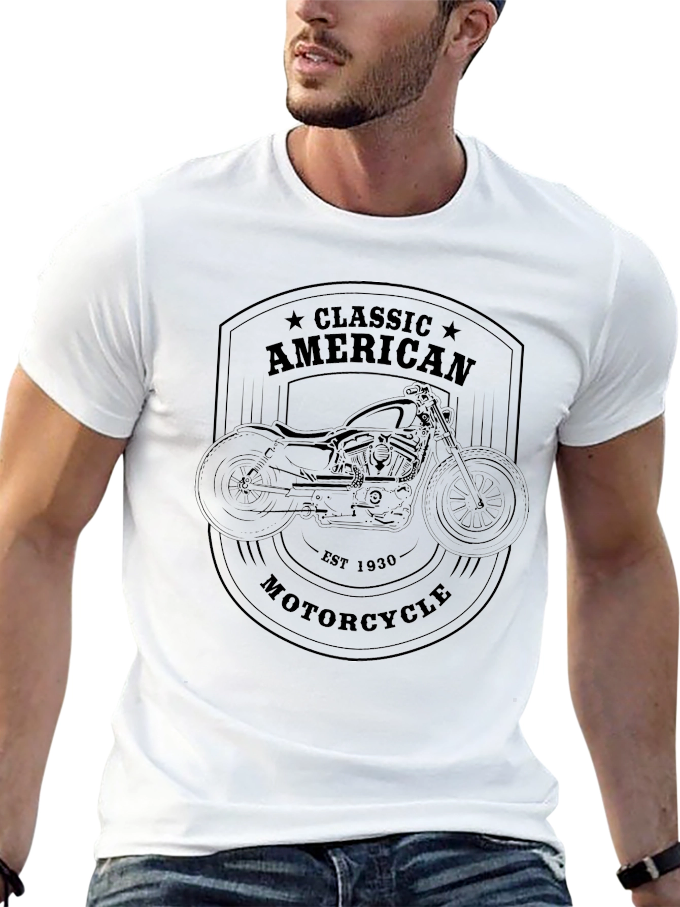 Classic American Motorcycle Graphic Tee - Black