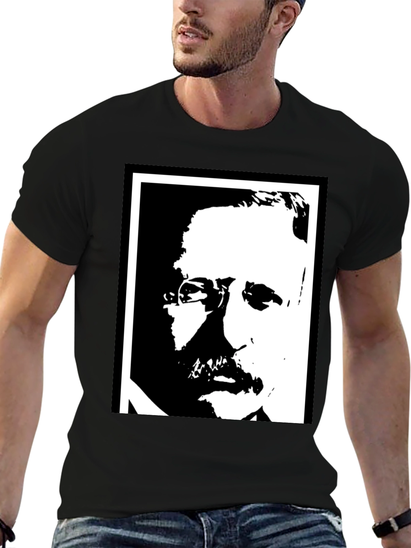 Black T-Shirt with Portrait Graphic Print