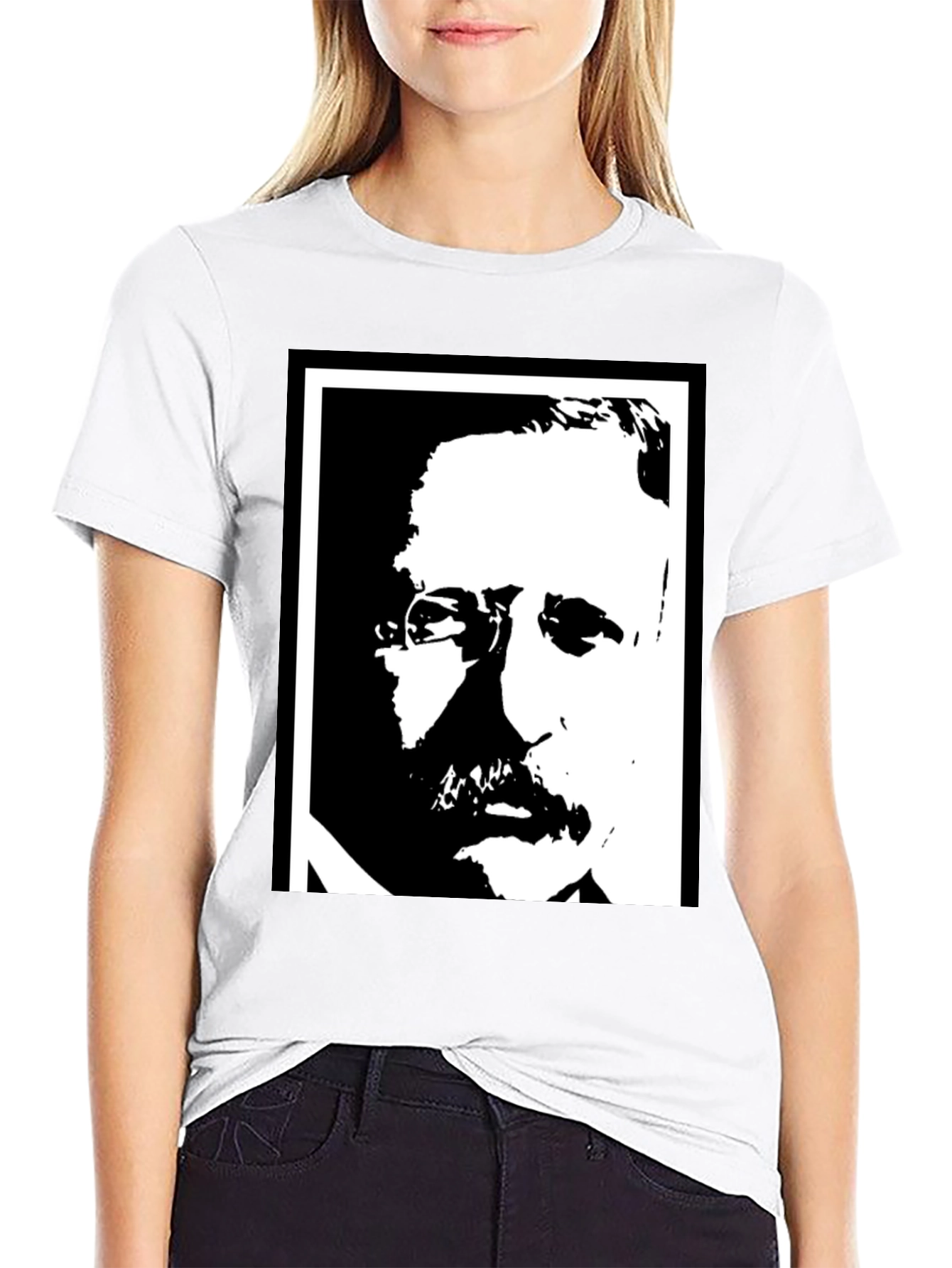 Black T-Shirt with Portrait Graphic Print