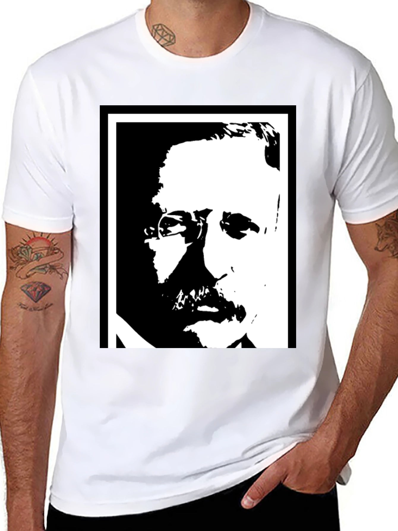 Black T-Shirt with Portrait Graphic Print