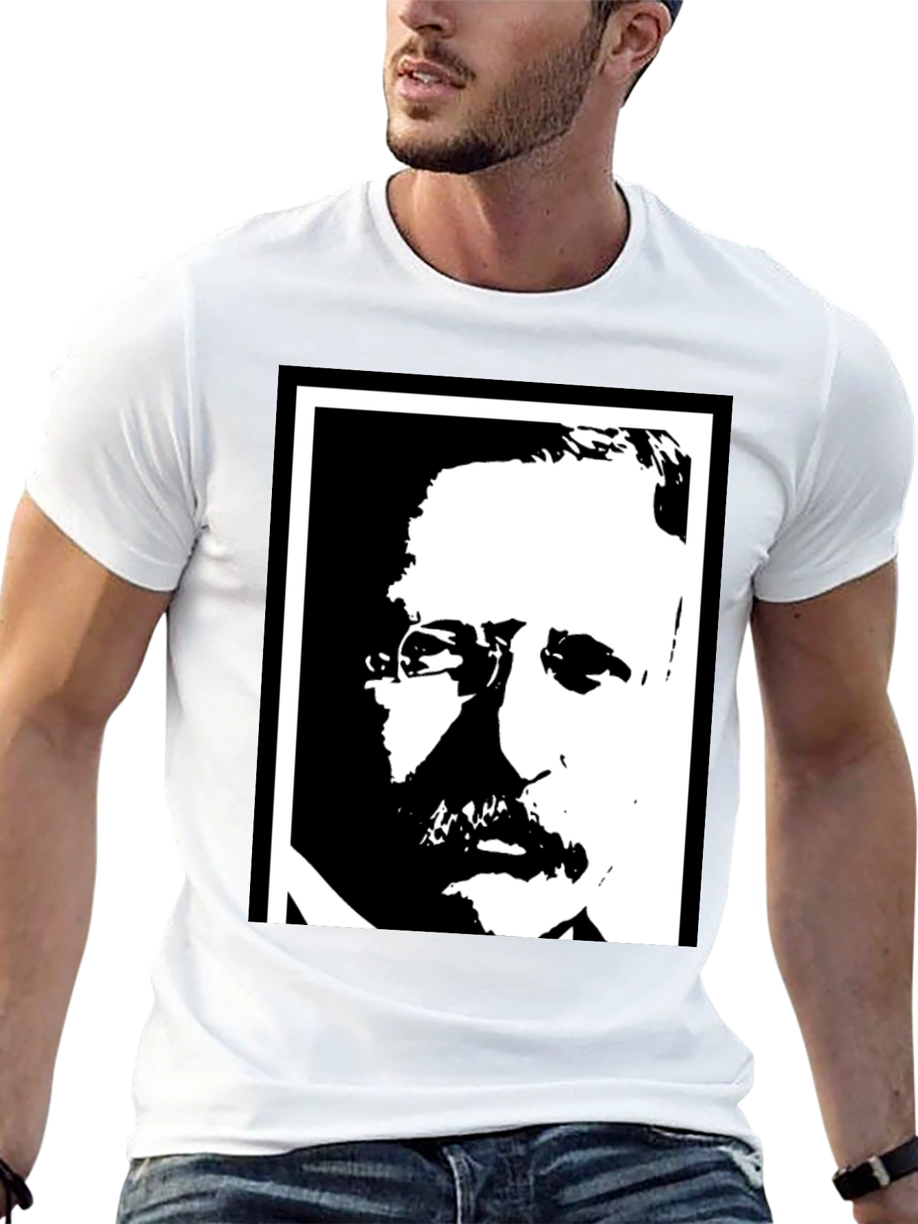 Black T-Shirt with Portrait Graphic Print