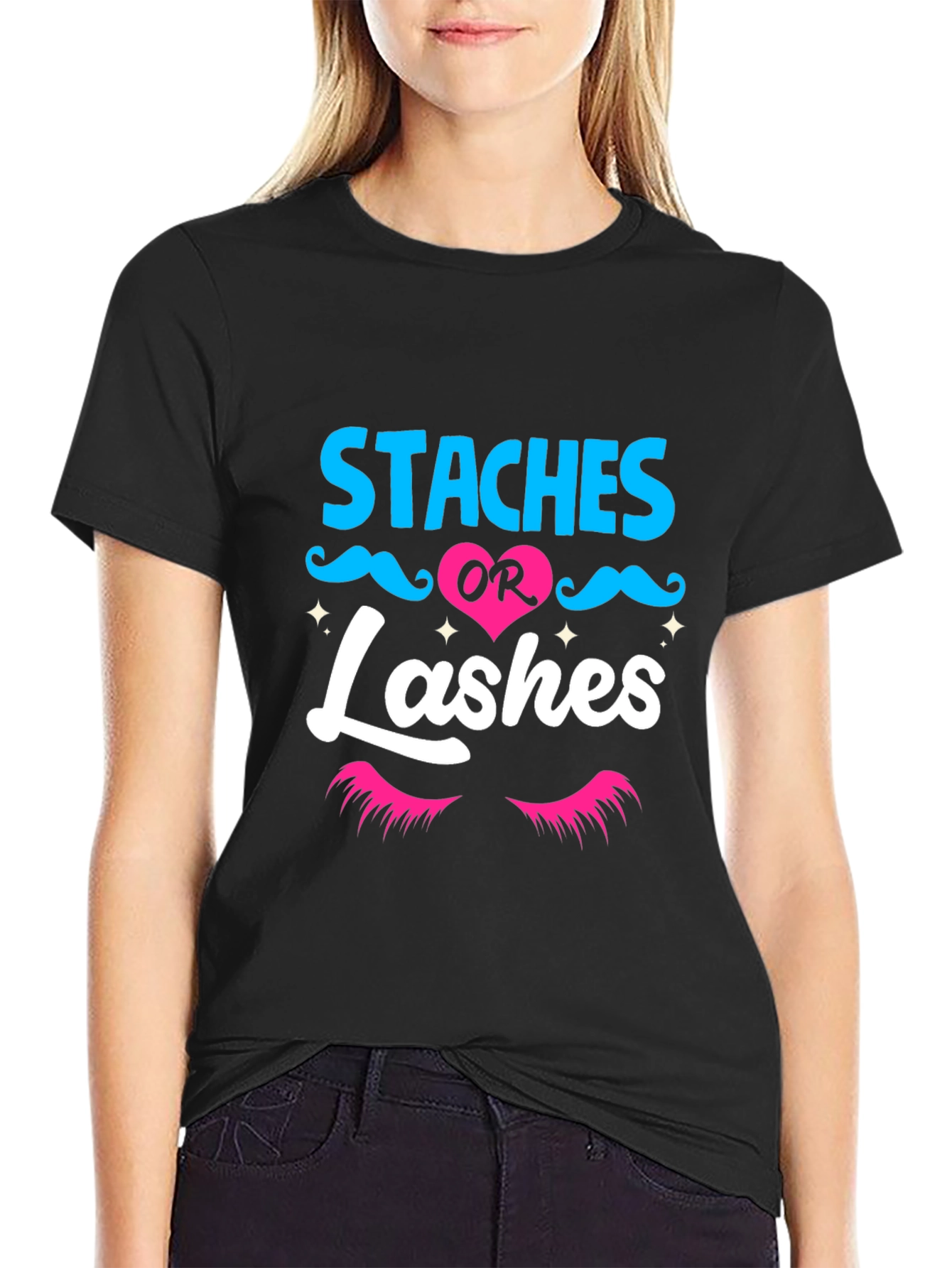 Staches or Lashes Gender Reveal T-Shirt