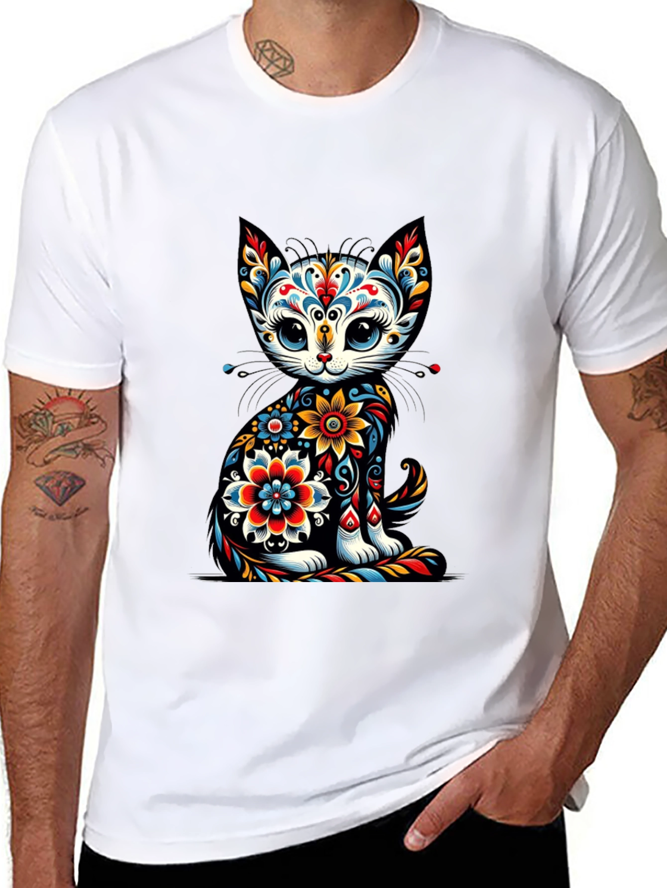Floral Cat Graphic T-Shirt - Unique Style