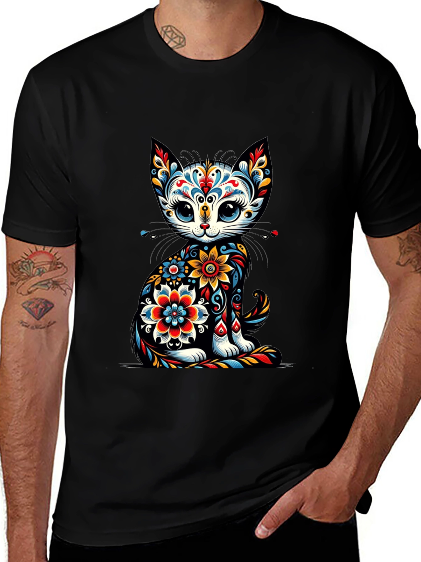 Floral Cat Graphic T-Shirt - Unique Style