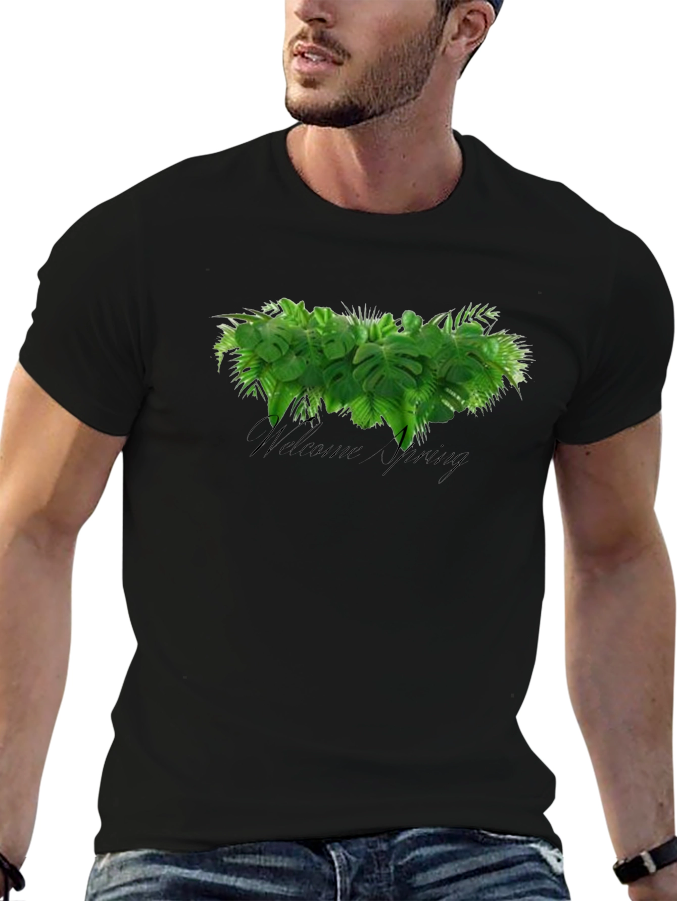 Welcome Spring Graphic Tee - Black Cotton T-Shirt