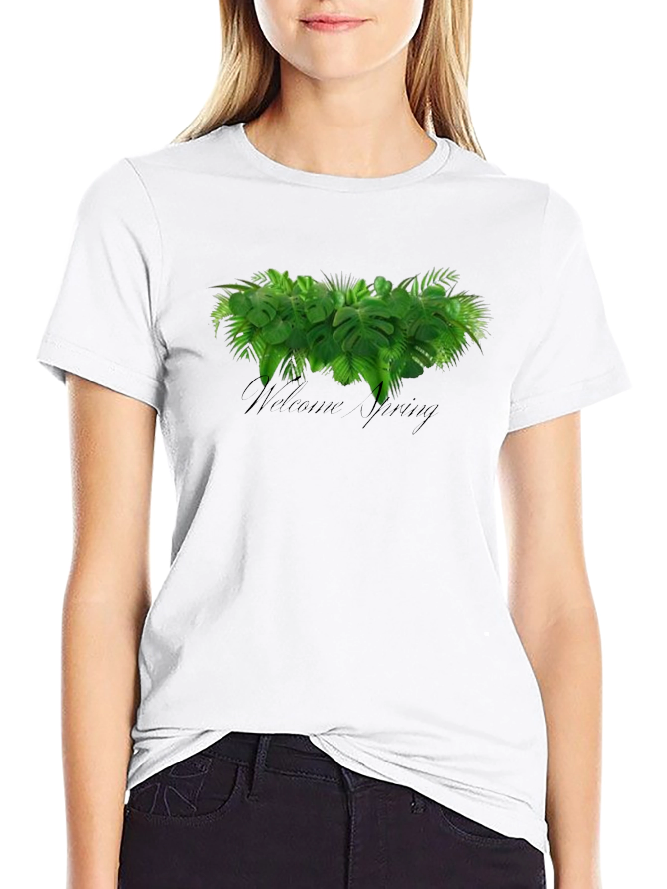 Welcome Spring Graphic Tee - Black Cotton T-Shirt
