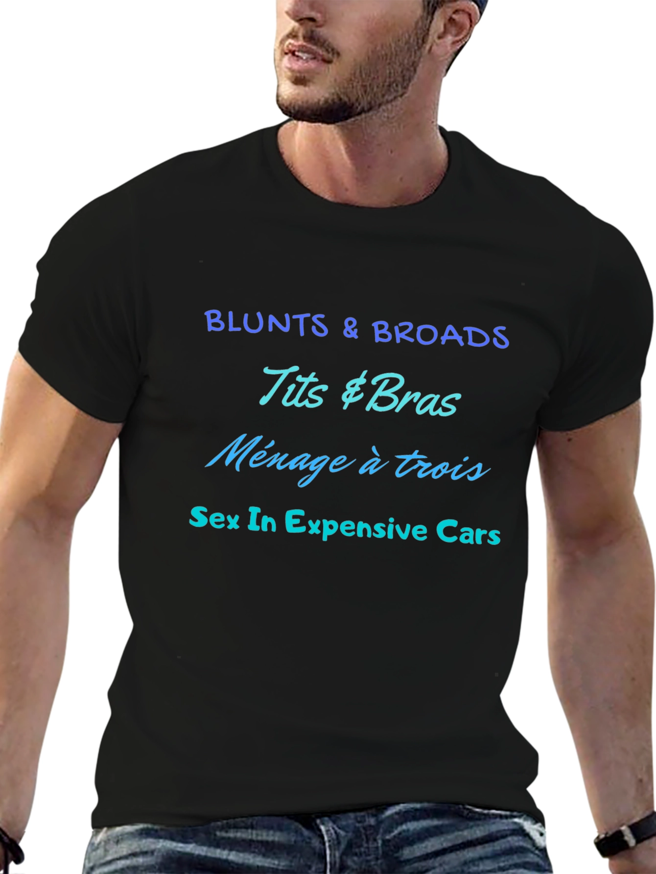 Offensive Slogan Black Graphic Tee for Men