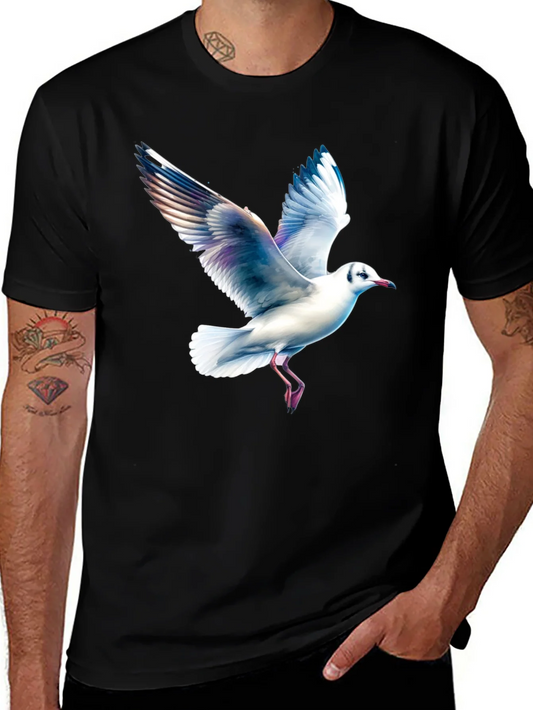 Black T-Shirt with Seagull Print