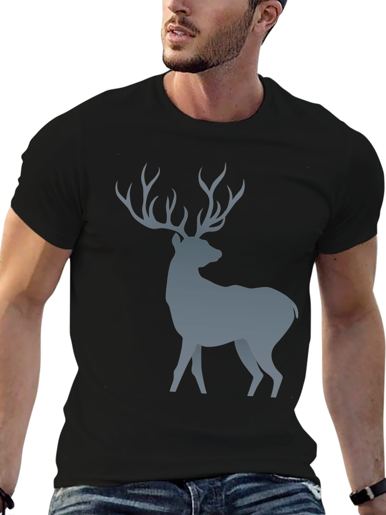 Deer Graphic Print Black T-Shirt
