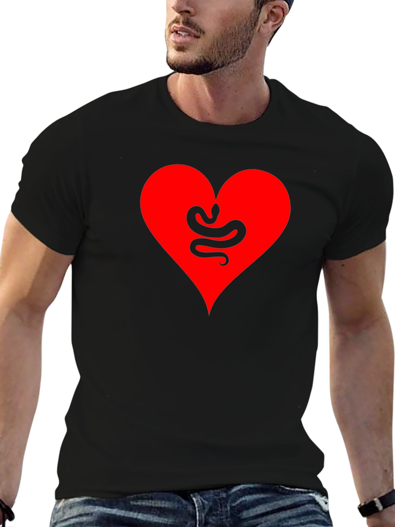 Heart Snake Graphic Tee - Black Cotton