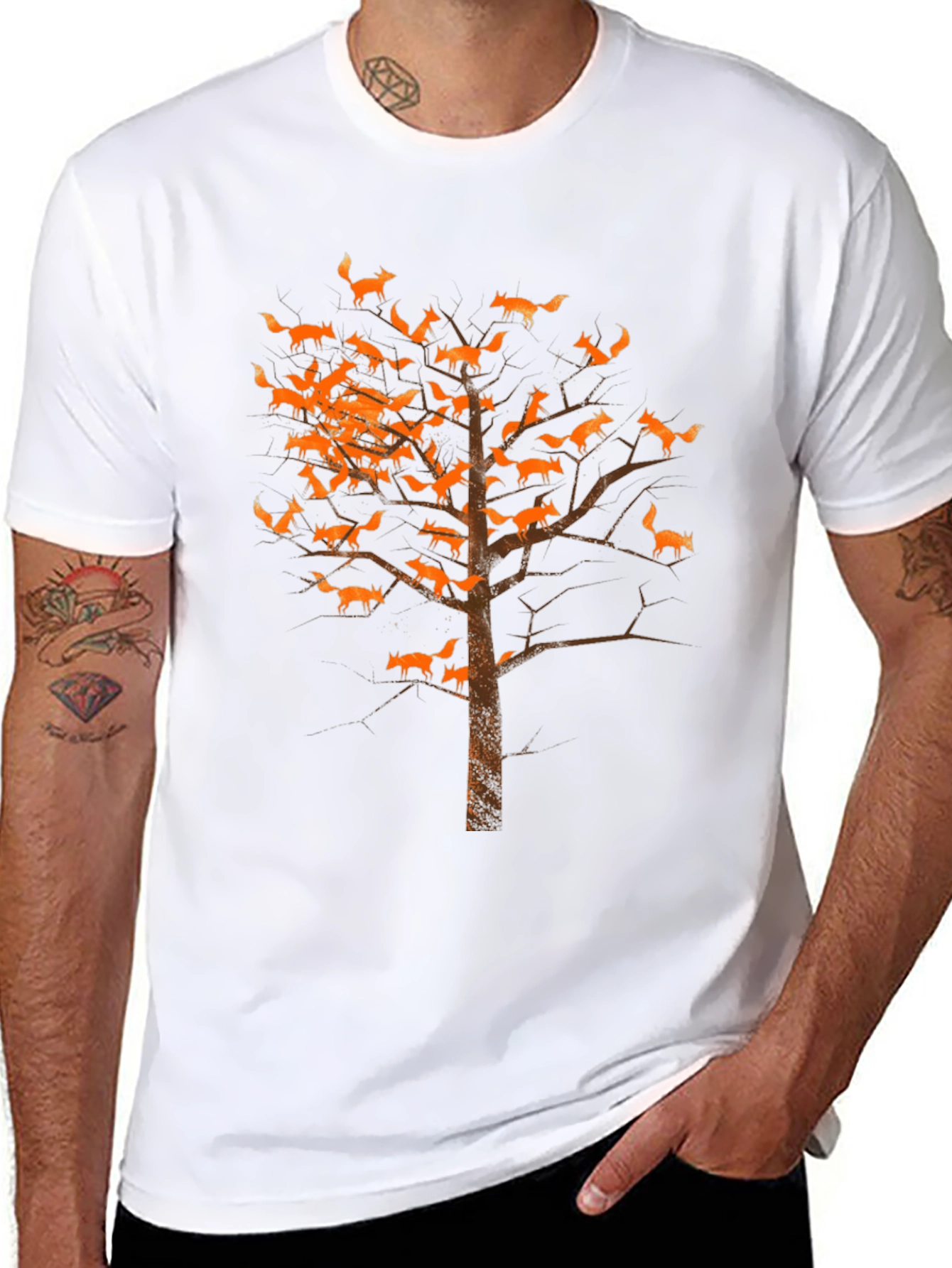Fox Tree Graphic Tee - Unique Animal Print Shirt