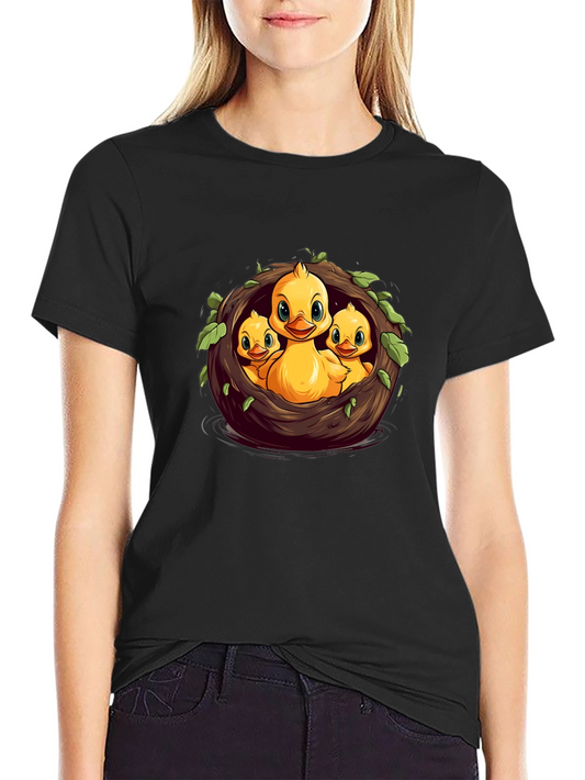 Cute Ducklings in Nest Graphic Black T-Shirt