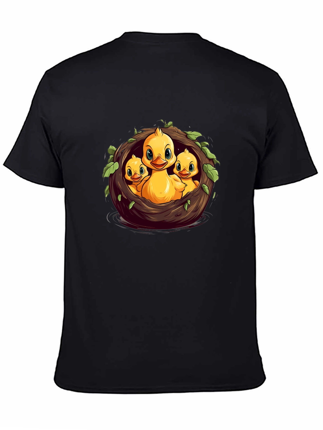 Cute Ducklings in Nest Graphic Black T-Shirt