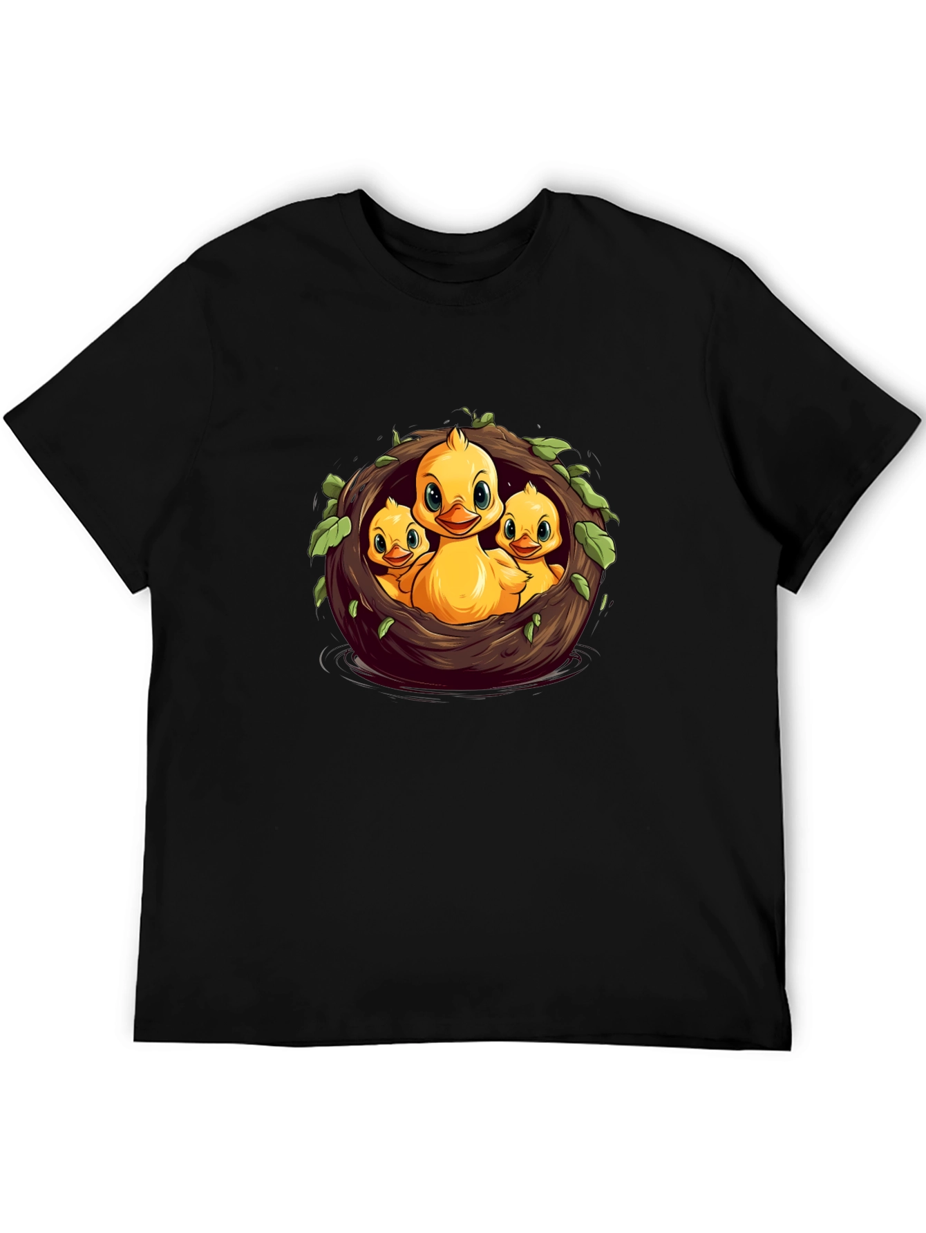 Cute Ducklings in Nest Graphic Black T-Shirt