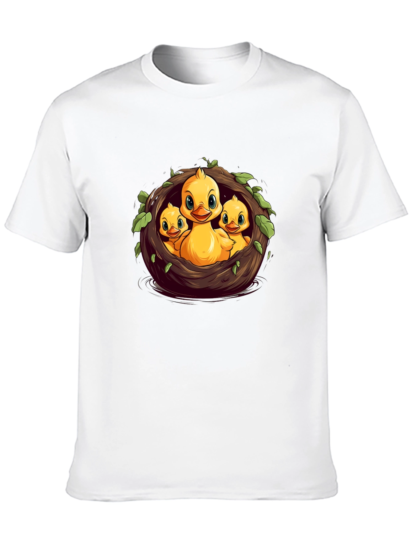 Cute Ducklings in Nest Graphic Black T-Shirt